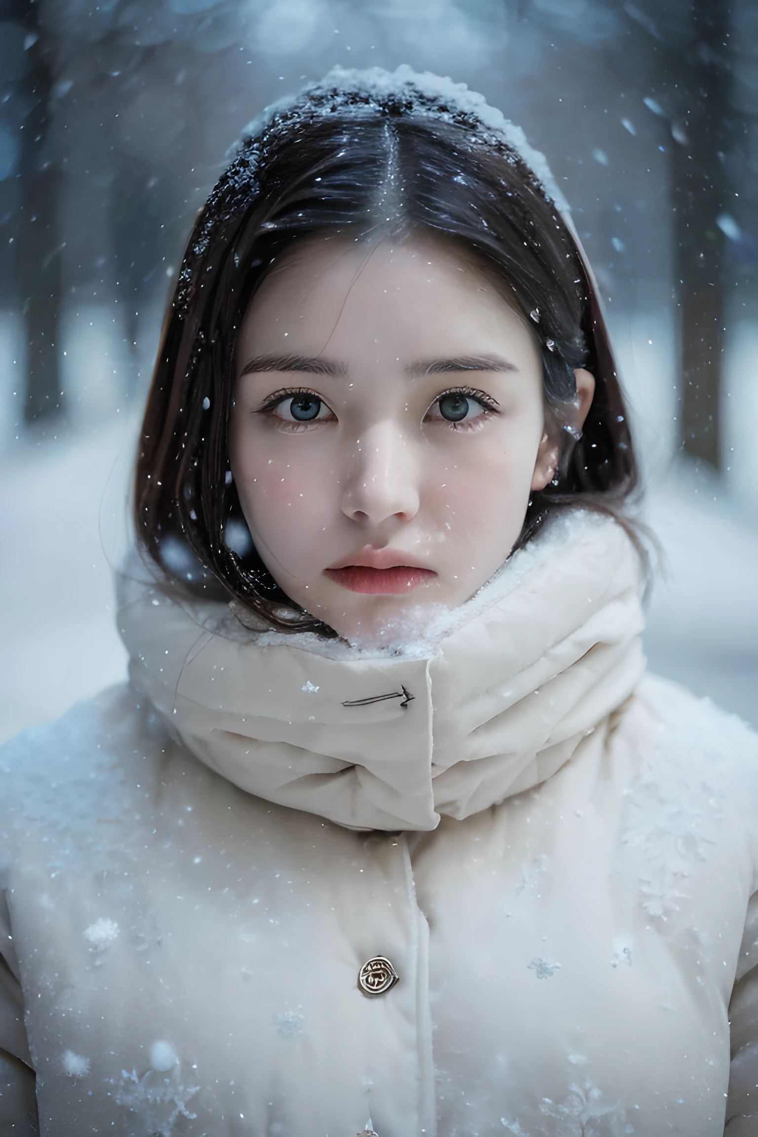 (8k, best quality, masterpiece, ultra highres:1.2) Photo of Pretty Japanese woman
in the (style of paul rubens and rebecca guay:1.1) (melancholy winter snow:1.4)