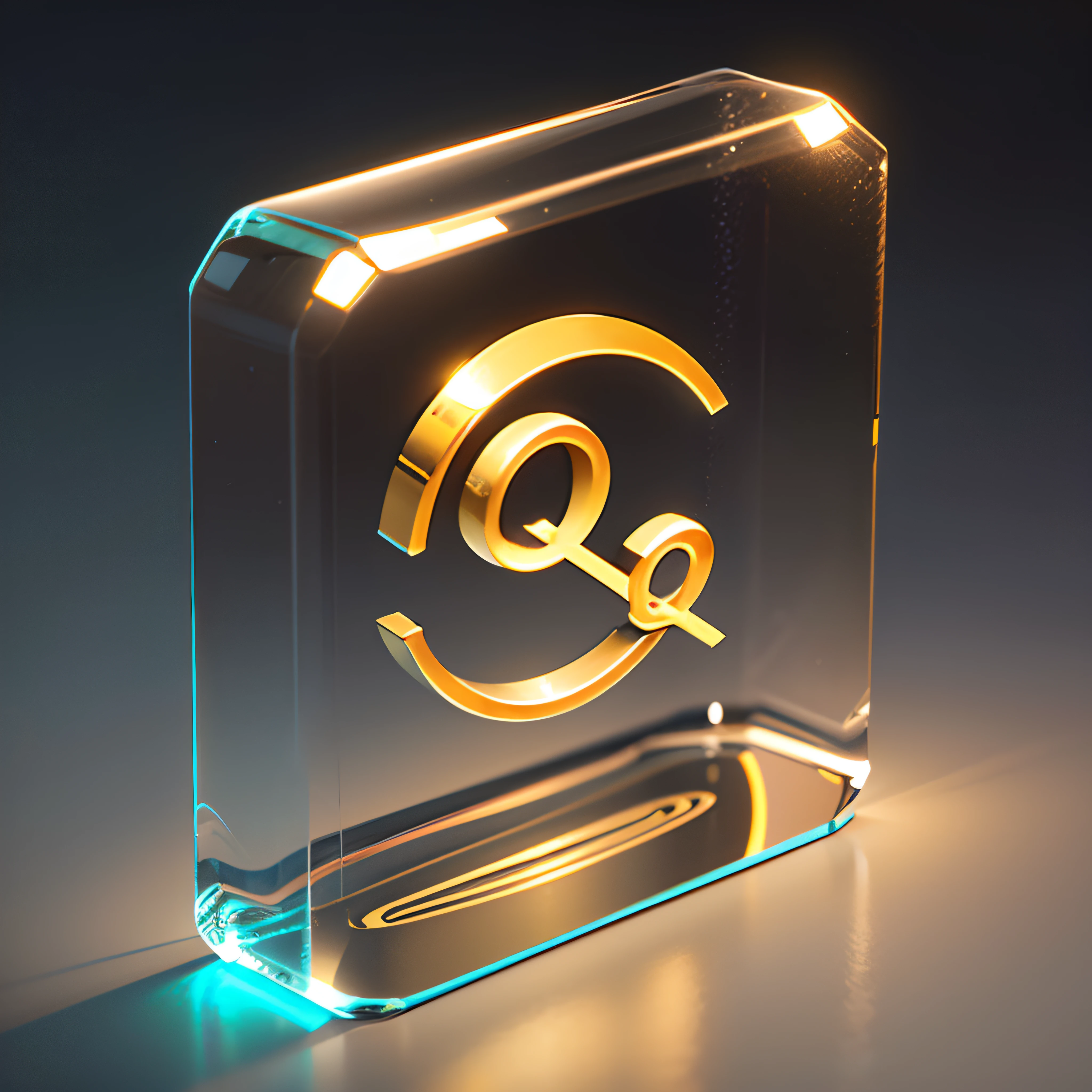 The letter Q icon, Metallic, Delicate texture, golden colored, Gradient, Frosted glass, Transparent, trending on polycount, Light background, Soft lighting, transparent technology sense, industrial design, isometry, super detailing, 3D