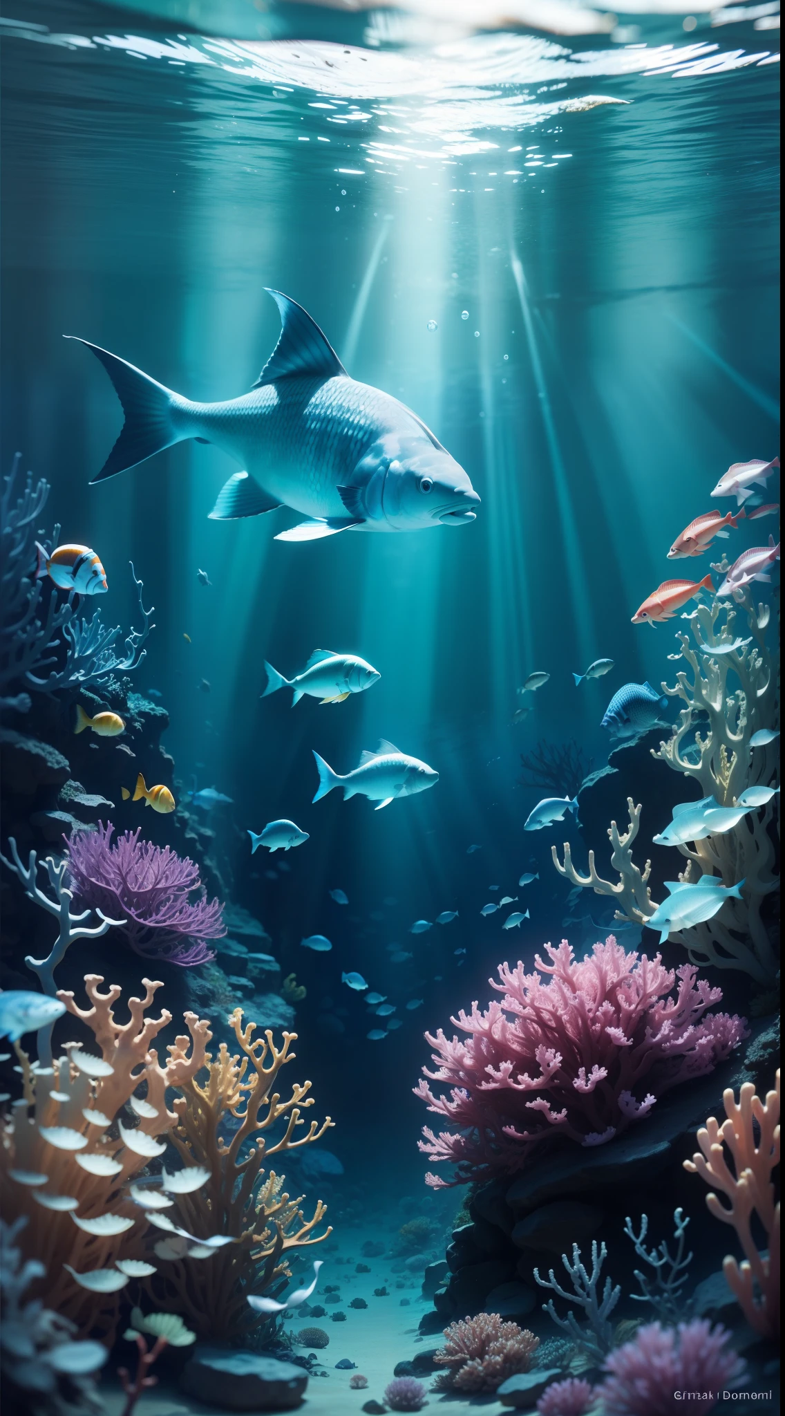 "Underwater scene with a vibrant school of fish swimming gracefully."