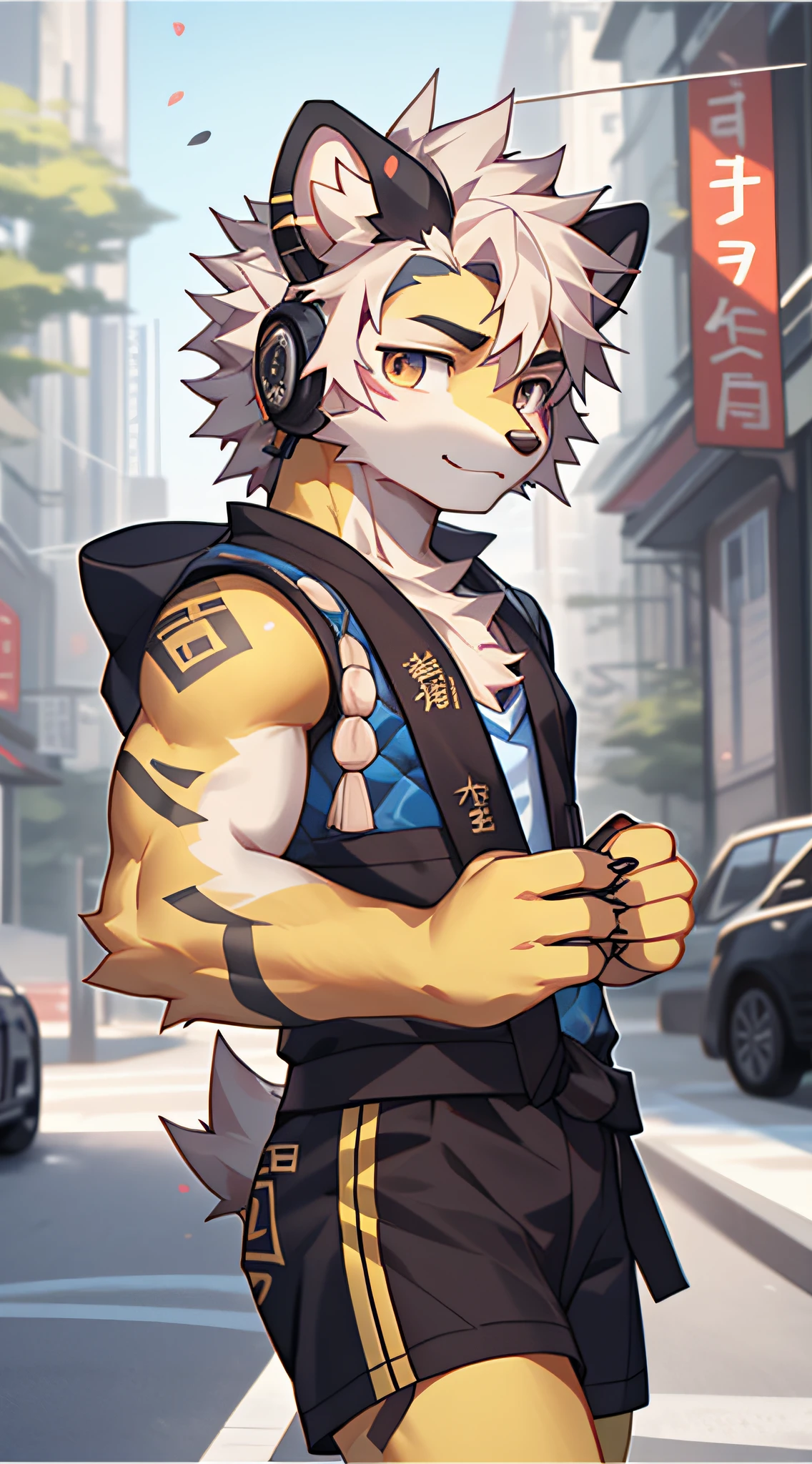 Detailed CG animation、Yellow body hair、Charming delicate hair,A boy in the style of Cai Xukun,Youthful,Presented in 4K beauty。