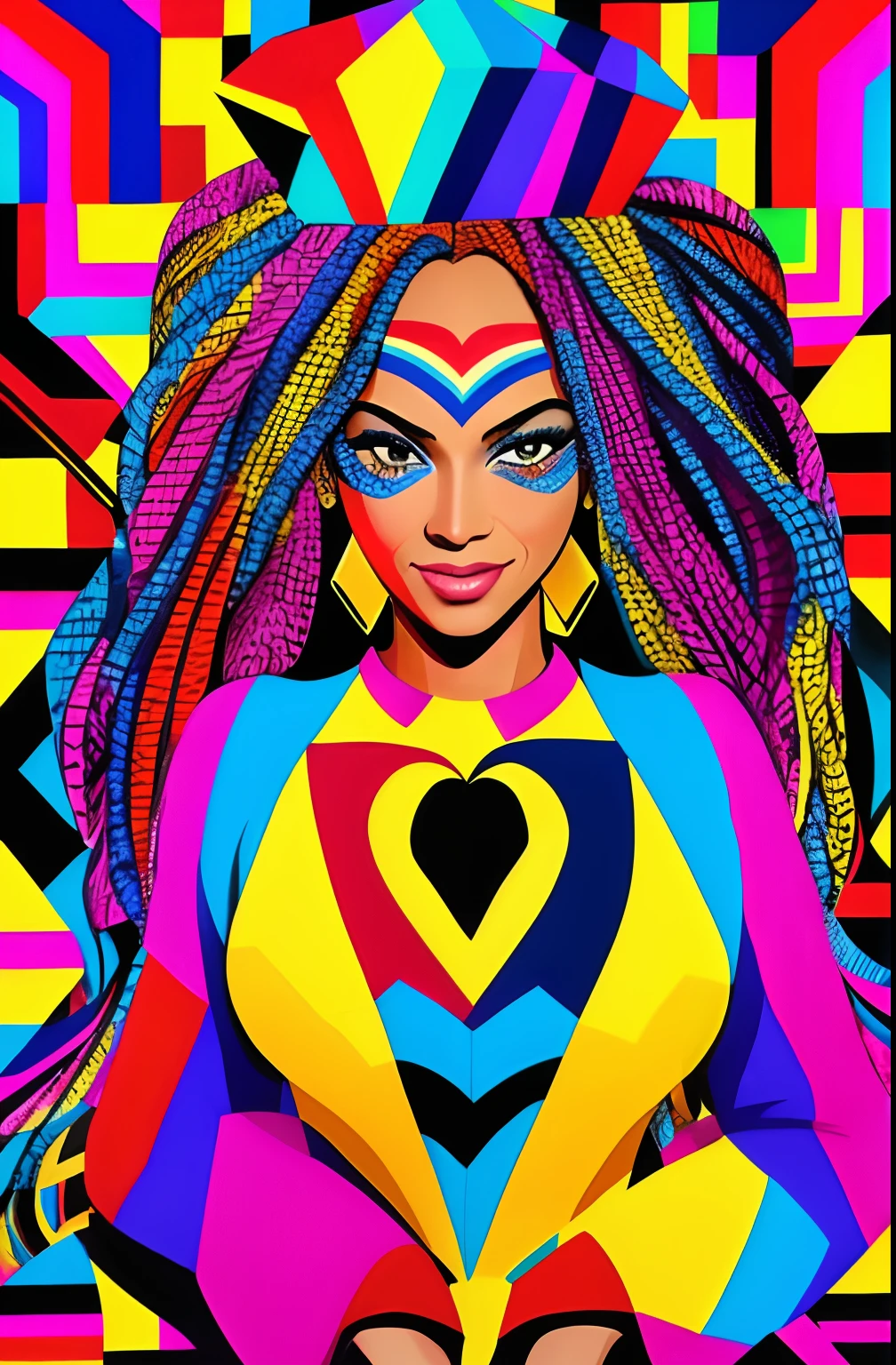( Beyoncé Happy ),  Eduardo Kobra ,Romero Brito,The Filling Twins ,multidimensional geometric wall PORTRAIT, arte, Chibi,
Yang08k, lindo, Colouring,
Primary works, qualidade superior, melhor qualidade, Arte Oficial, Beautiful and Aesthetic,