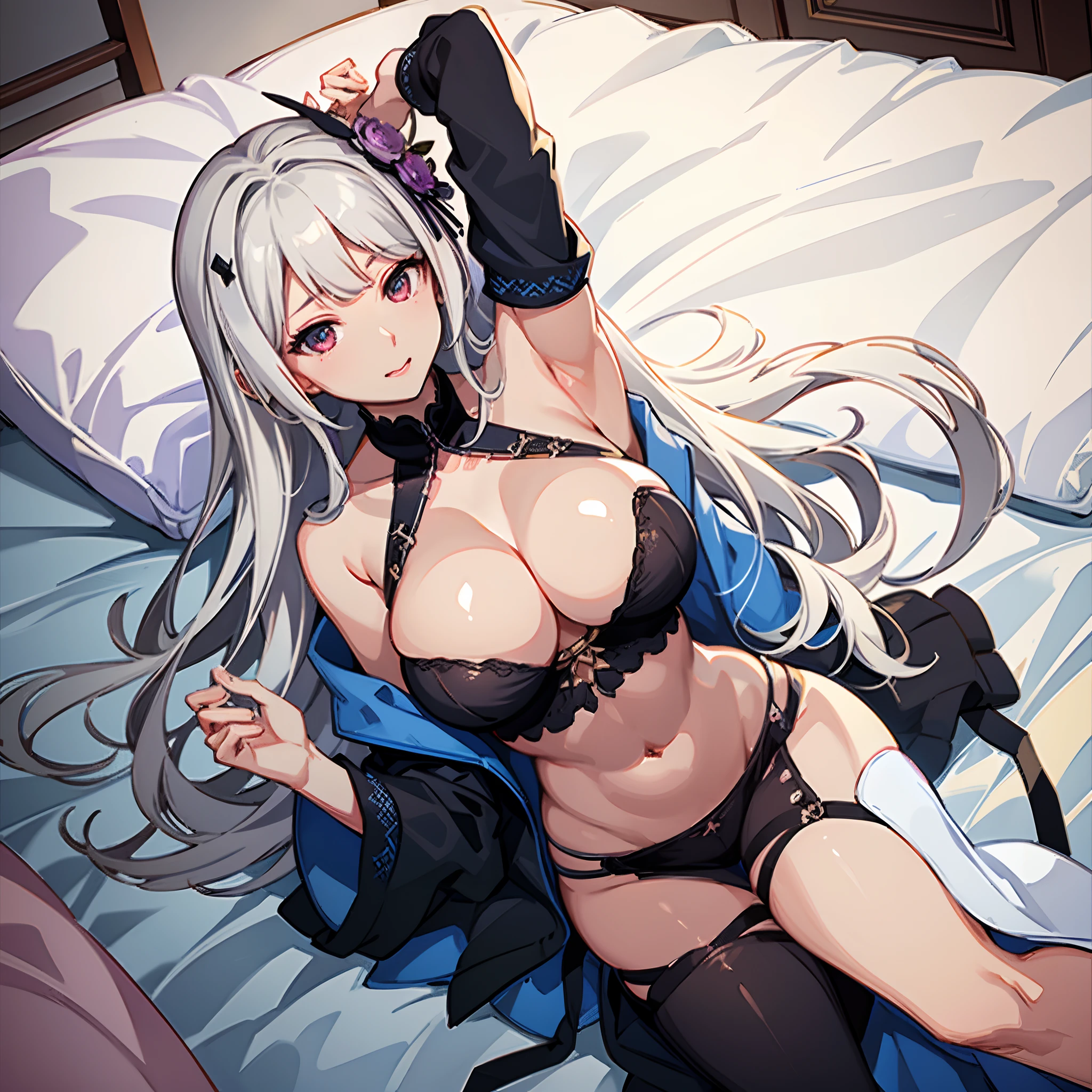 （realisticlying：1.4）， （（shijou takane：1：1）），nedium breasts， huge tit， Wide breasts， （Giant cleavage：1.5）， Perfect tummy， Lovely bedroom， Beds， pillow head， blankets