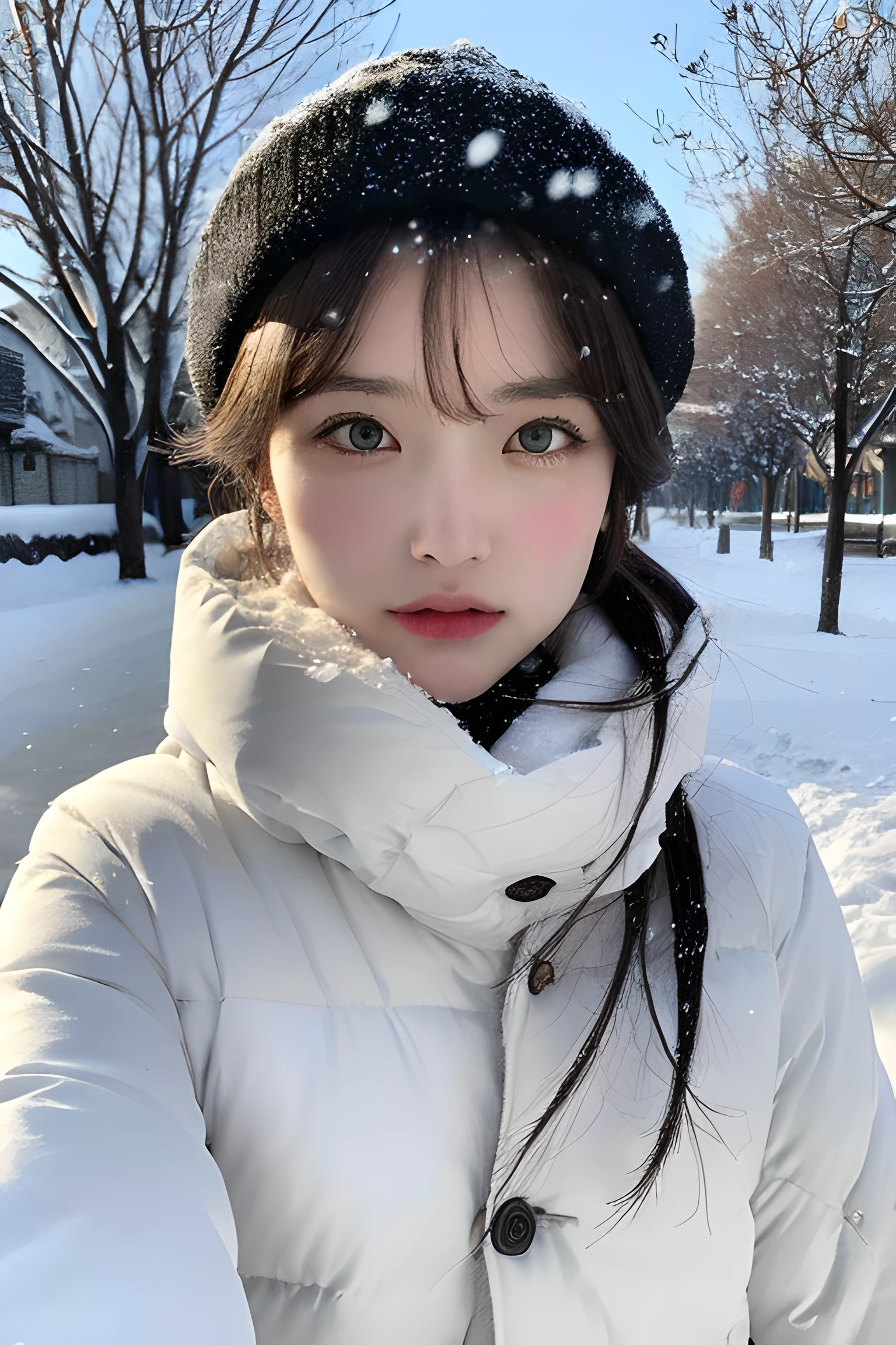 (8k, best quality, masterpiece, ultra highres:1.2) Photo of Pretty Japanese woman
in the (style of paul rubens and rebecca guay:1.1) (melancholy winter snow:1.4)