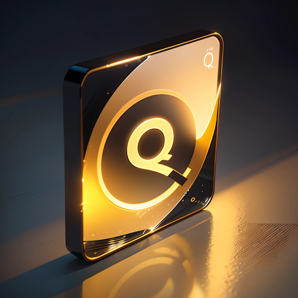 (((The letter Q icon))), Metallic, Delicate texture, golden colored, Gradient, Frosted glass, Transparent, trending on polycount, Light background, Soft lighting, transparent technology sense, industrial design, isometry, super detailing, 3D,Hall of Glory,youthfulenergy