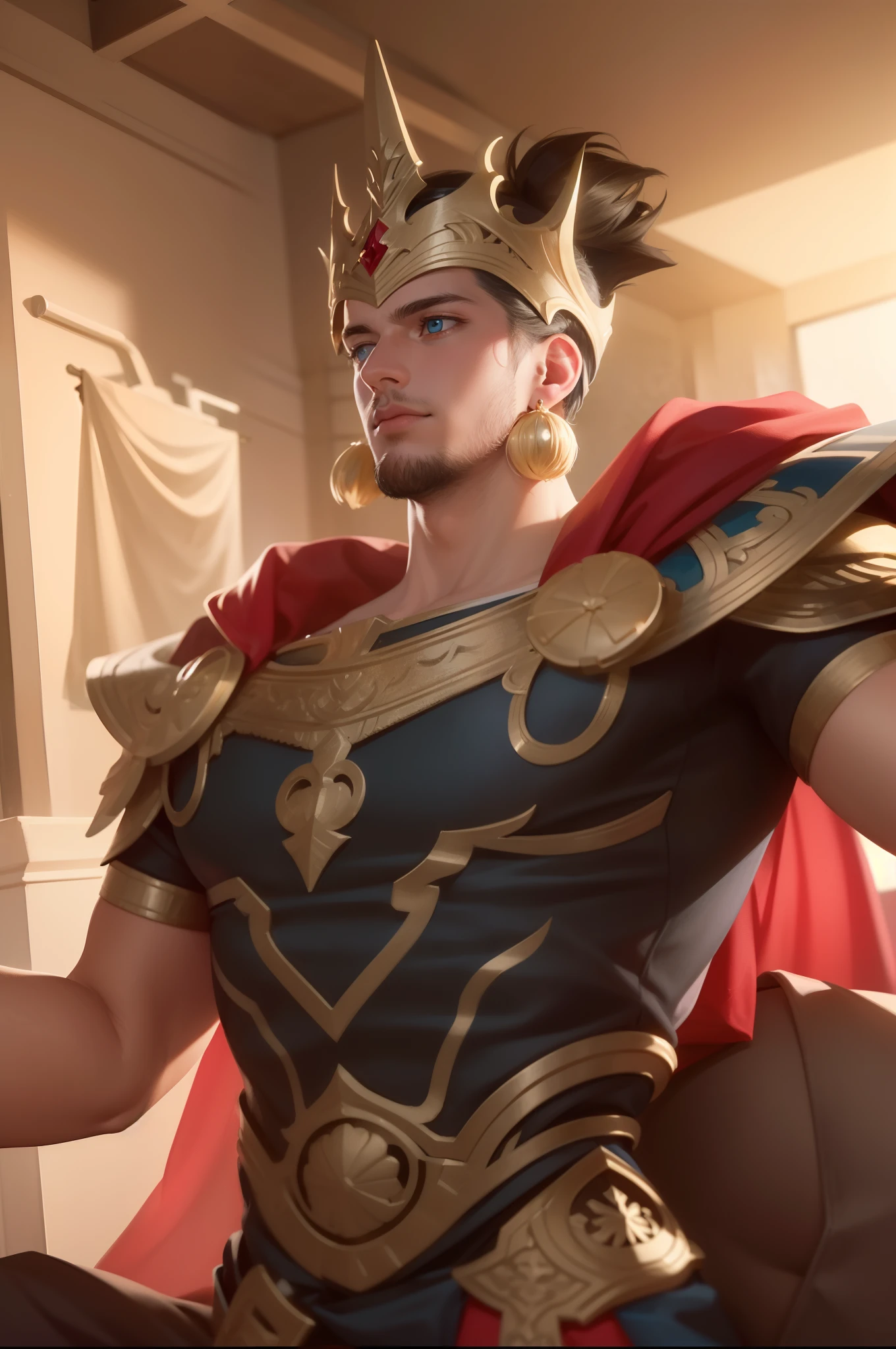 Attractive profile picture, masterpiece, ultra-precise rendering, beautiful and cool man, trustworthy, dependable young man, savior of the world, simple design, most beautiful image, 4K, light blue eyes, the color of the clothes is the same as the original.
