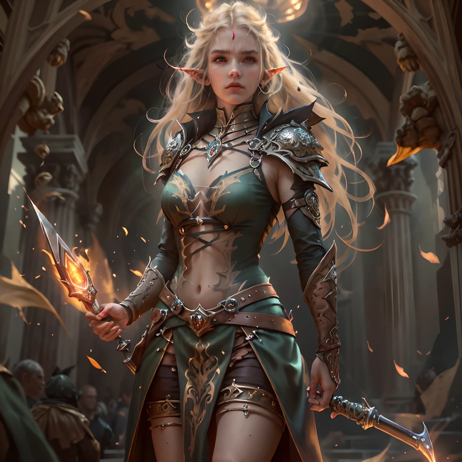 high details, best quality, 8k, [ultra detailed], masterpiece, best quality, (extremely detailed), dynamic angle, ultra wide shot, photorealistic, fantasy art, dnd art, rpg art, realistic art, a wide angle picture of an epic female elf, arcane warrior, warrior of magic, fighter of the arcana, full body, [[anatomically correct]] full body (intricate details, Masterpiece, best quality: 1.6) casting a spell  (intricate details, Masterpiece, best quality: 1.5), casting an epic spell, [colorful magical sigils in the air],[ colorful arcane markings floating]  (intricate details, Masterpiece, best quality: 1.6) holding an [epic magical sword]  (intricate details, Masterpiece, best quality: 1.6) holding epic [magical sword glowing in red light]  (intricate details, Masterpiece, best quality: 1.6). in fantasy urban street ( (intricate details, Masterpiece, best quality: 1.6), a female, beautiful epic female elf, wearing elven leather armor  (intricate details, Masterpiece, best quality: 1.3), high heeled leather boots, ultra detailed face (intricate details, Masterpiece, best quality: 1.3),  thick hair, long hair, dynamic hair, fair skin intense eyes, fantasy city background  (intricate details, Masterpiece, best quality: 1.6), sun light, backlight, depth of field  (intricate details, Masterpiece, best quality: 1.3), high details, best quality, highres, ultra wide angle