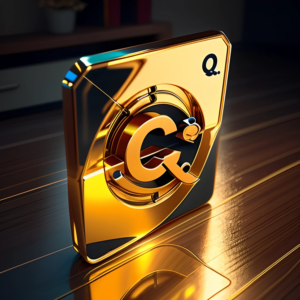 （（（The letter Q icon）））, Metallic, Delicate texture, golden colored, Gradient, Frosted glass, Transparent, trending on polycount, Light background, Soft lighting, transparent technology sense, industrial design, isometry, super detailing, 3D，Hall of Glory，youthfulenergy