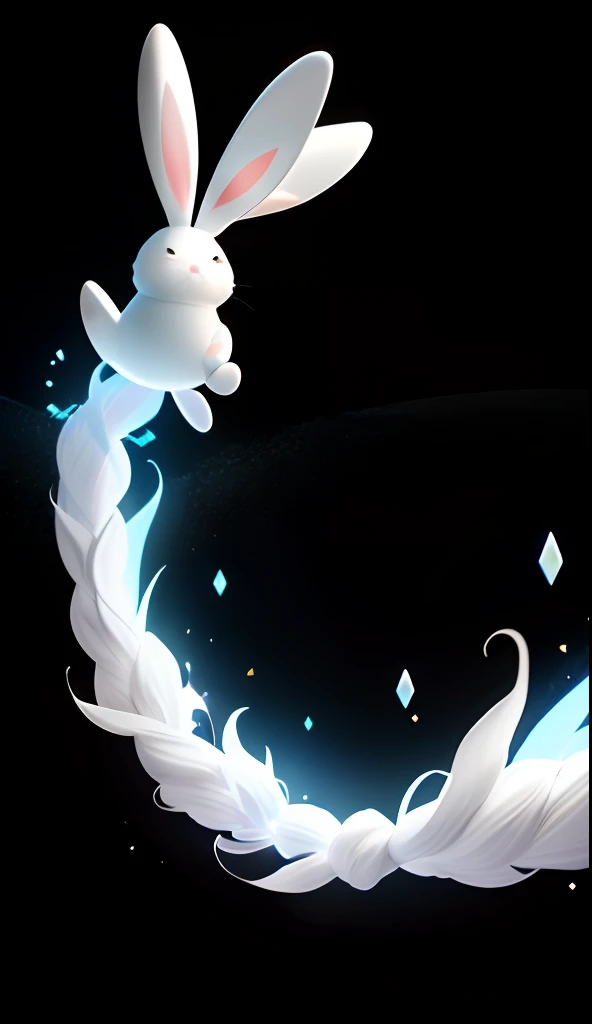 tmasterpiece,Best quality at best,(非常详细的 CG 统一 8k 壁纸),(Best quality at best),(The best illustrations),(The best shadow),Glowing white rabbit back,white fluff,Blue scarf,solid black background,(Particle effect)and other 3D, Octane rendering,Ray traching,Super meticulous
