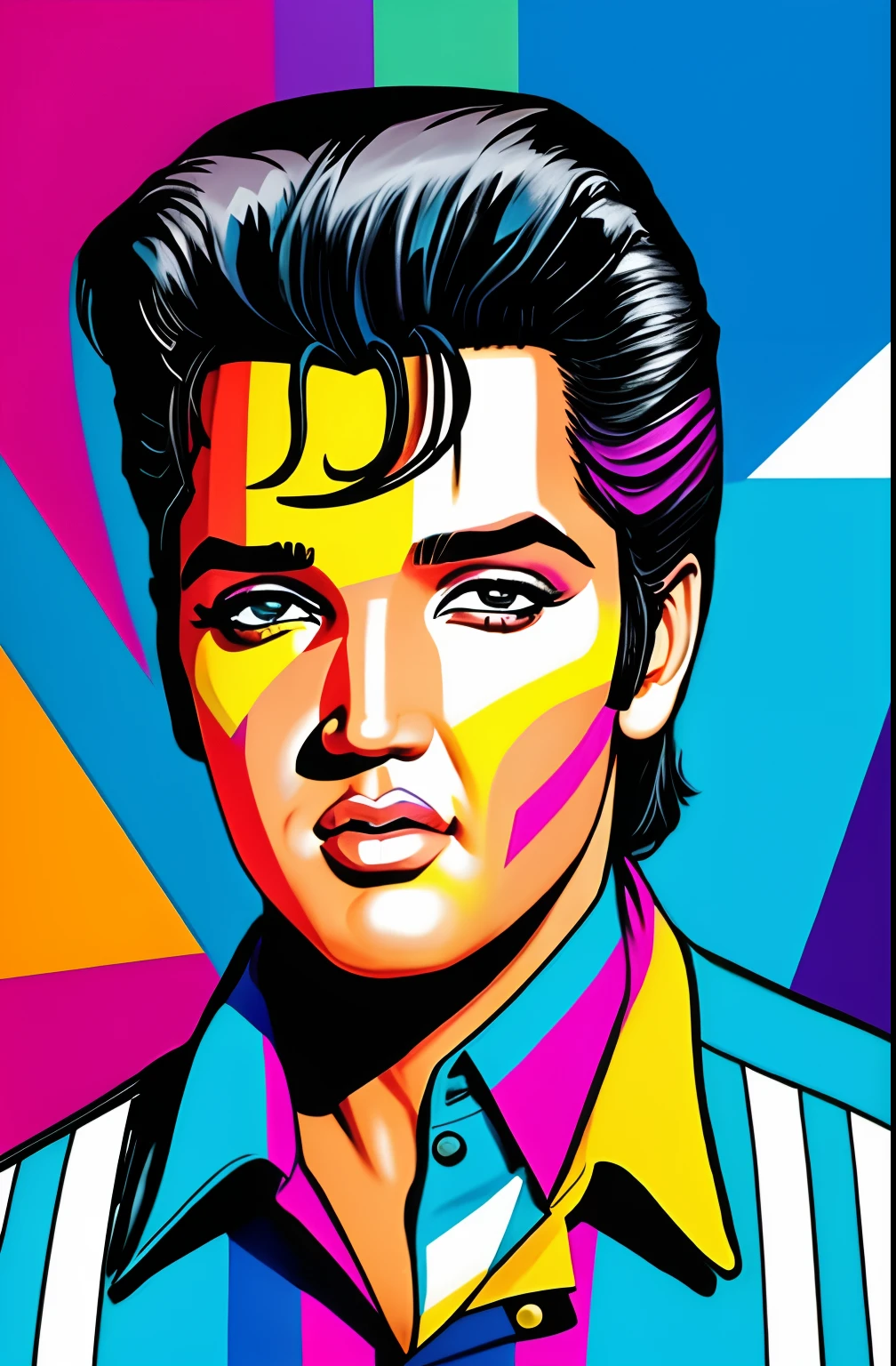 (Elvis Presley Feliz),  Eduardo Kobra ,Romero Brito,The Filling Twins ,multidimensional geometric wall PORTRAIT, arte, Chibi,
Yang08k, lindo, Colouring,
Primary works, qualidade superior, melhor qualidade, Arte Oficial, Beautiful and Aesthetic,