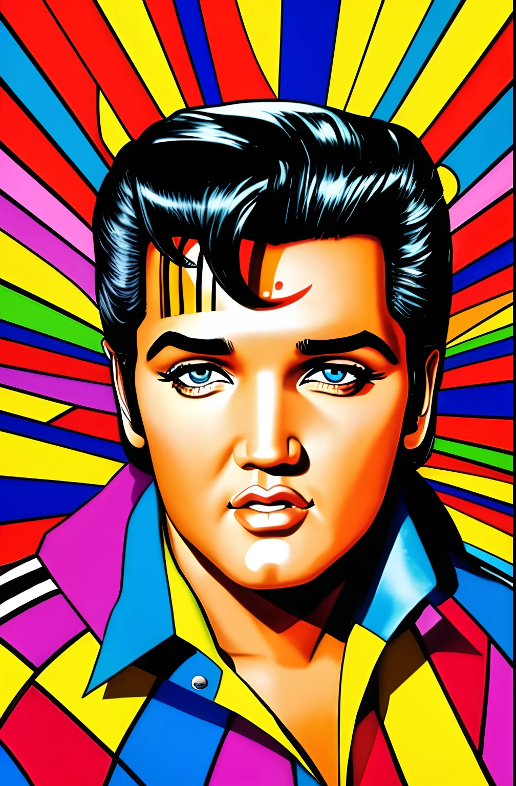(Elvis Presley Feliz),  Eduardo Kobra ,Romero Brito,The Filling Twins ,multidimensional geometric wall PORTRAIT, arte, Chibi,
Yang08k, lindo, Colouring,
Primary works, qualidade superior, melhor qualidade, Arte Oficial, Beautiful and Aesthetic,