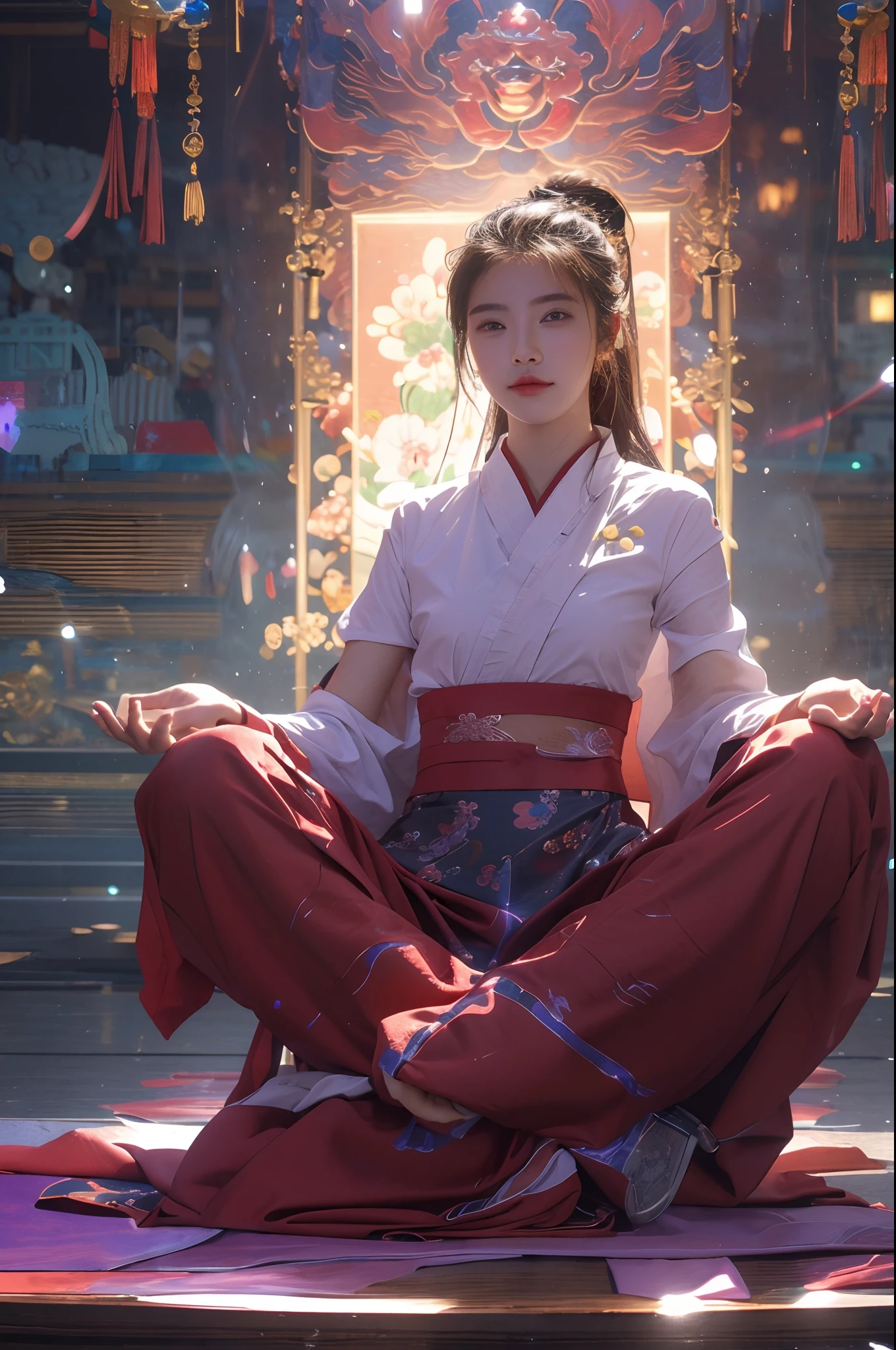 (masterpiece:1.2),best quality,PIXIV,taoist,(meditation:1.1),
solo,a sexy girl ,chinese wuxia，Meditate cross-legged， in front of green glowing eddies, float，transparent, realistic