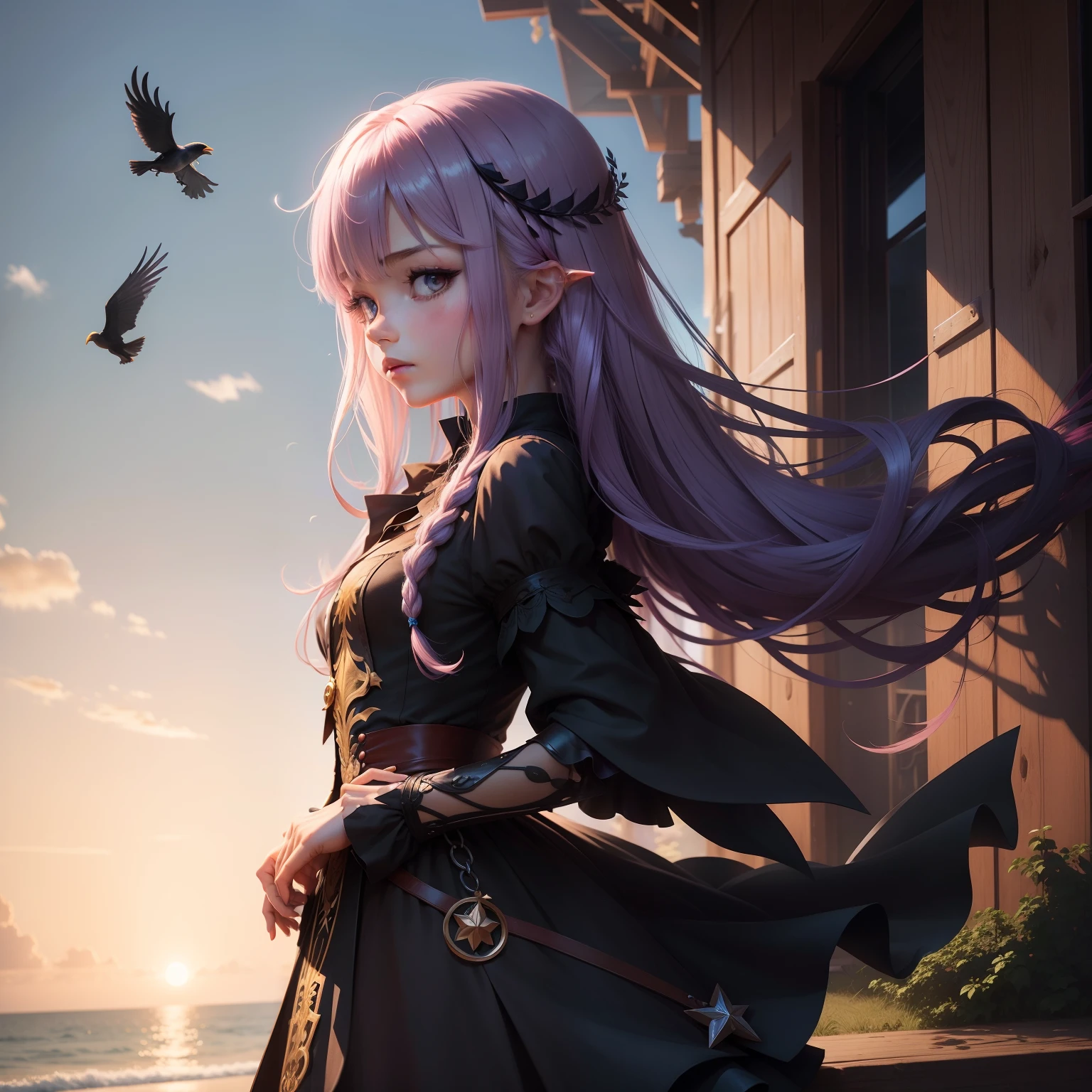 fairy, Hair crush, anime, magic, crow,