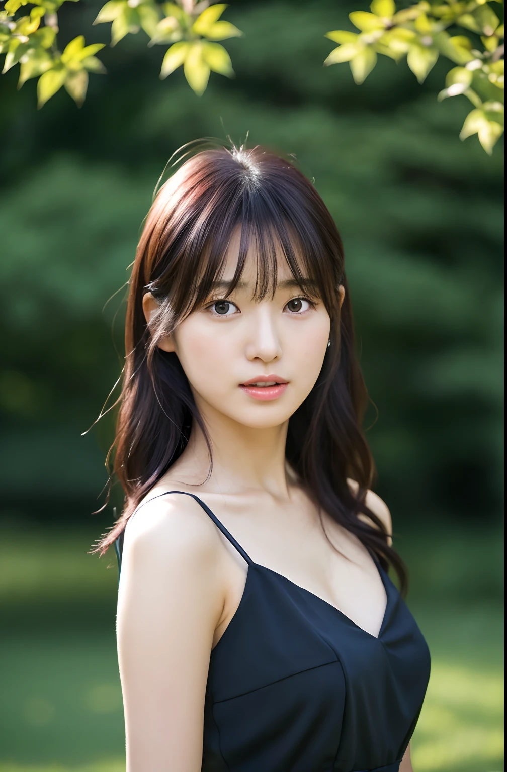 Close up portrait of woman walking in park in black dress、Japan Person Model、Young Sensual Gravure Idol、Young cute gravure idol、Realistic Young Gravure Idol、Realistic sensual gravure idol、Young gravure idols、sophisticated gravure idol、奈良美智、Young skinny gravure idol、beautifull asian girl ever、oppai、
