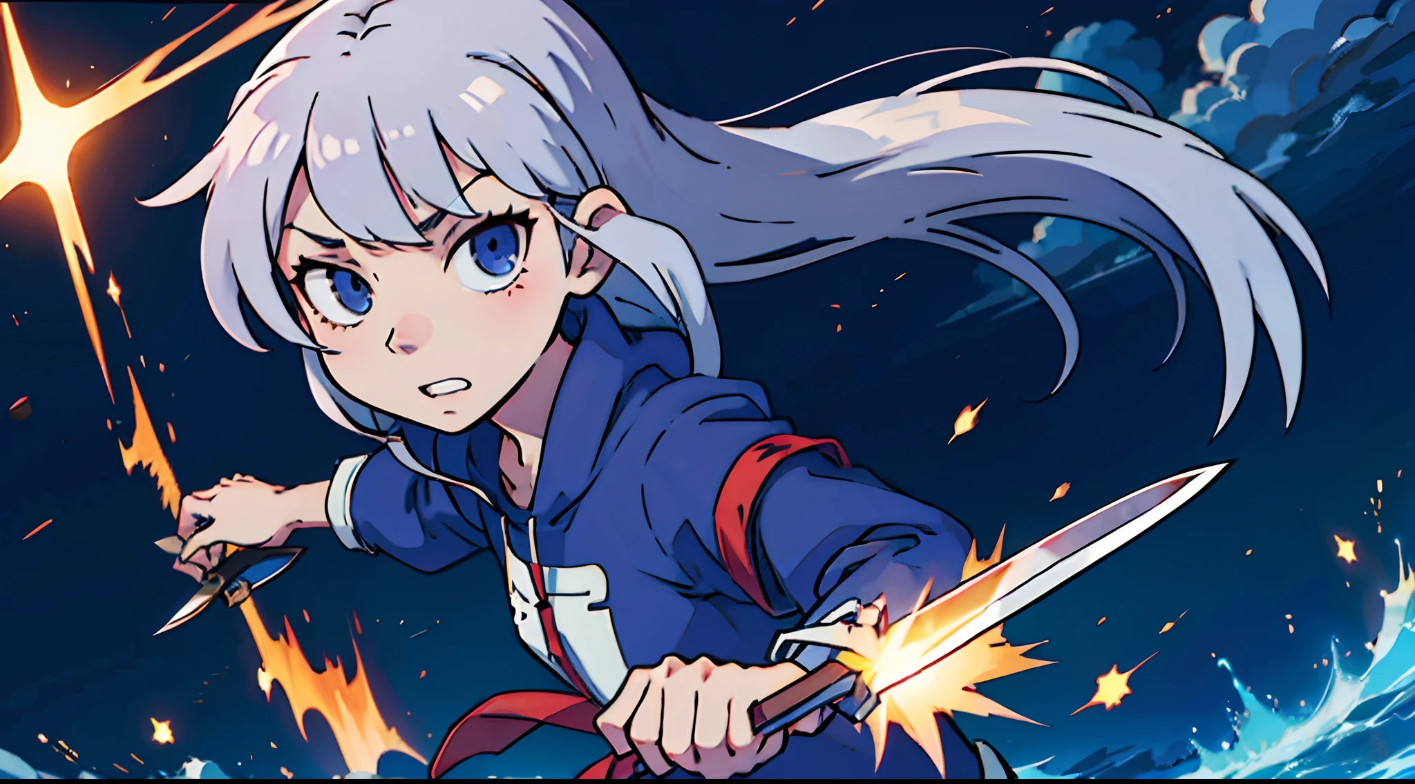 Silver-haired anime ager pulls out a knife,Armageddon
