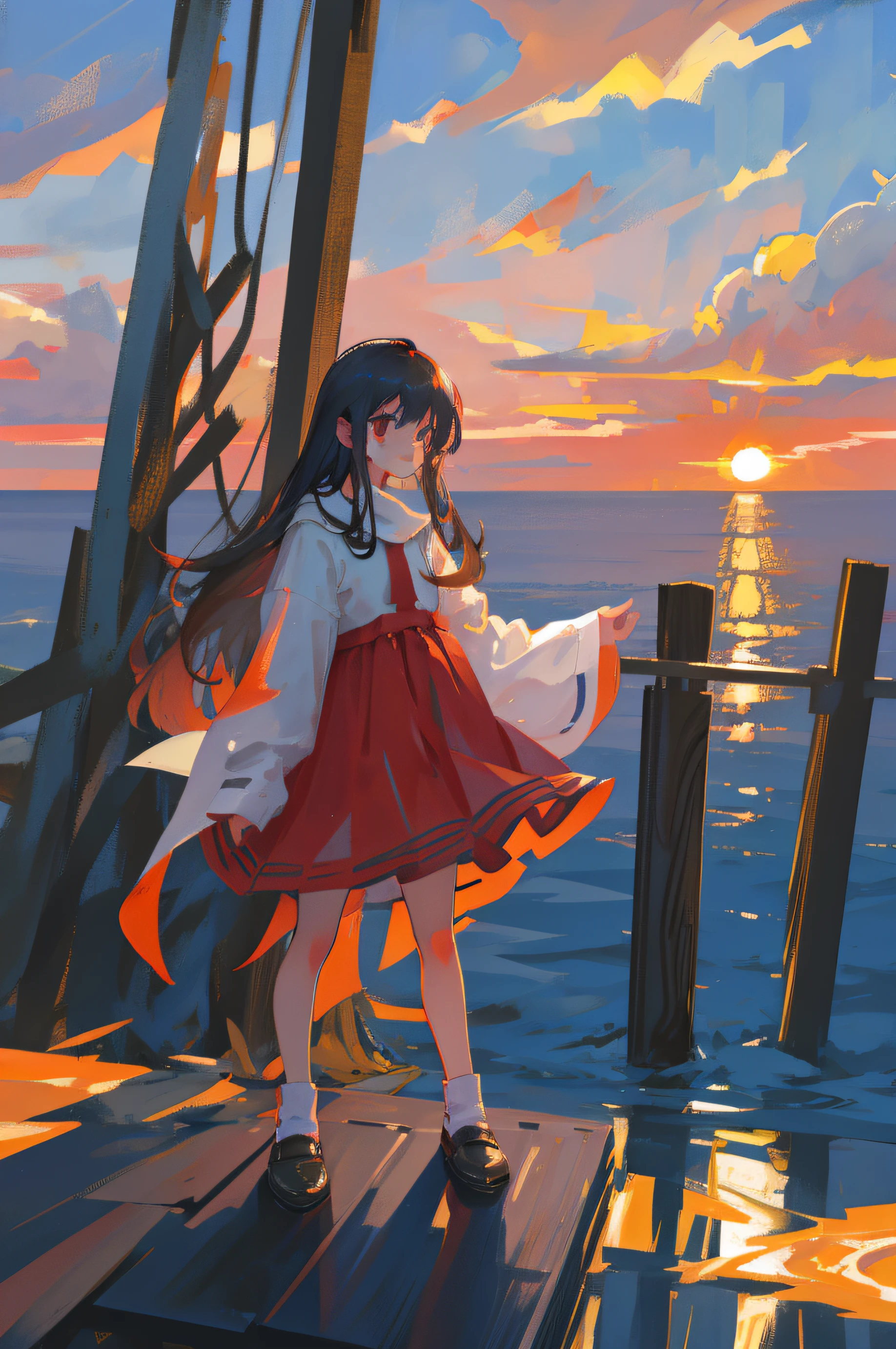 Evening dusk,Burning clouds,sea level,horizon,