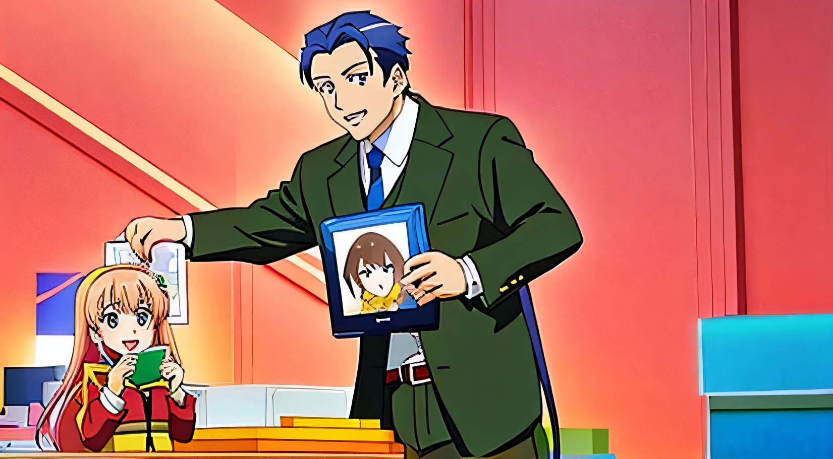 Anime characters holding pictures of a girl and a man, anya from spy x family, animated episode still, animated movie still, animated still, in the anime film, anime still frame, film still from an cartoon, Today's featured anime stills, animated movie still, animated movie still, animated still, tony danza coloring book page, film still from an cartoon, offcial art