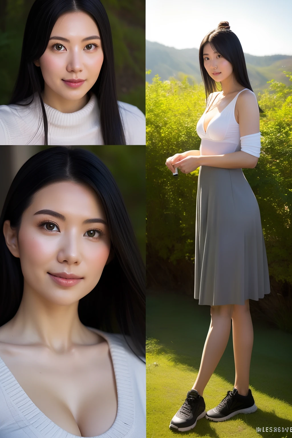 （（Upper body selfie， cheerfulness））, 1girll, Long black hair， tmasterpiece， best qualtiy， ultra - detailed， 独奏， exteriors， （natta）， mont， naturey， （As estrelas， themoon） cheerful big breasts， cheerfulness， backpacks， sleeping bag， Camping stove， water bottel， Mountain shoes， mitts， Sweaters， bucket-hat， flashlights， ln the forest， Rochas， flod， wood， smog， shadowing， to contrast， sunny clear sky， analogue style （looki at viewer：1.2） （skin textures） （filmgrain：1.3）， （a warm color palette，a warm color palette） ：1.2）， closeup cleavage， cinematric light， Sideslit， 超高分辨率， Best shadow， primitive， The upper part of the body， ， Wear a jumper
Kodak Vision 3，