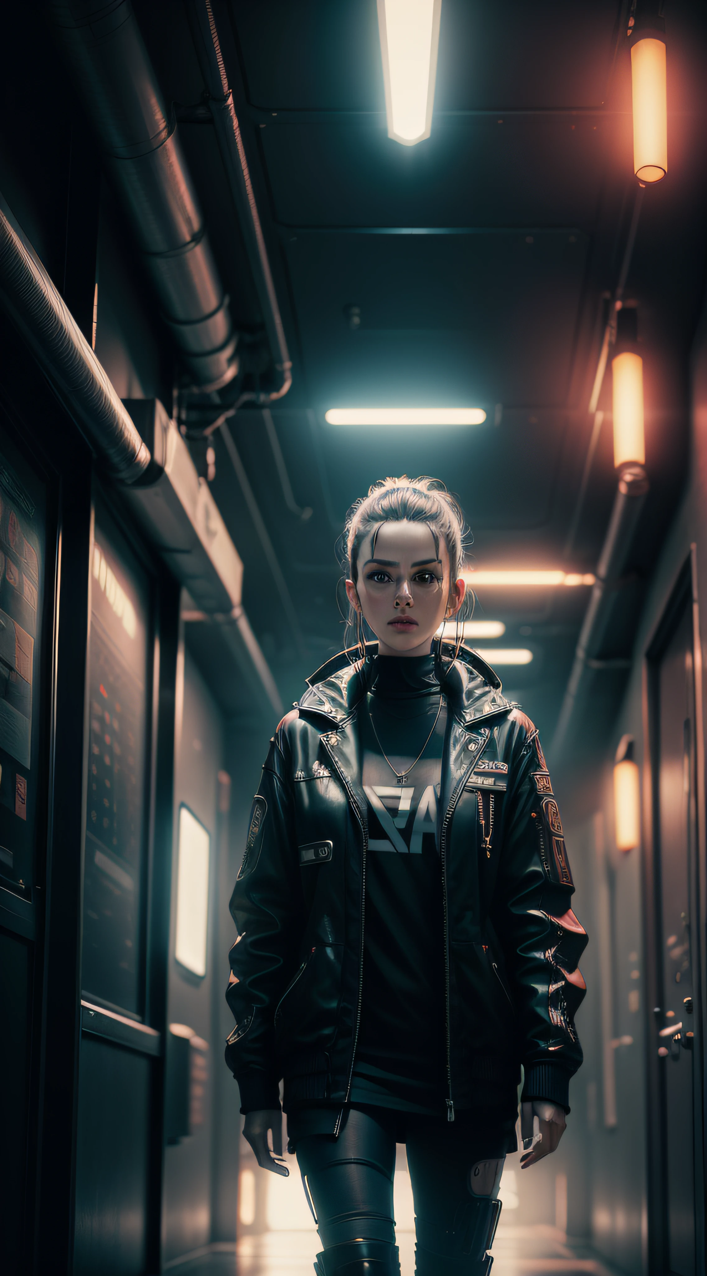 cinema, cyberpunk, neutral background, nave