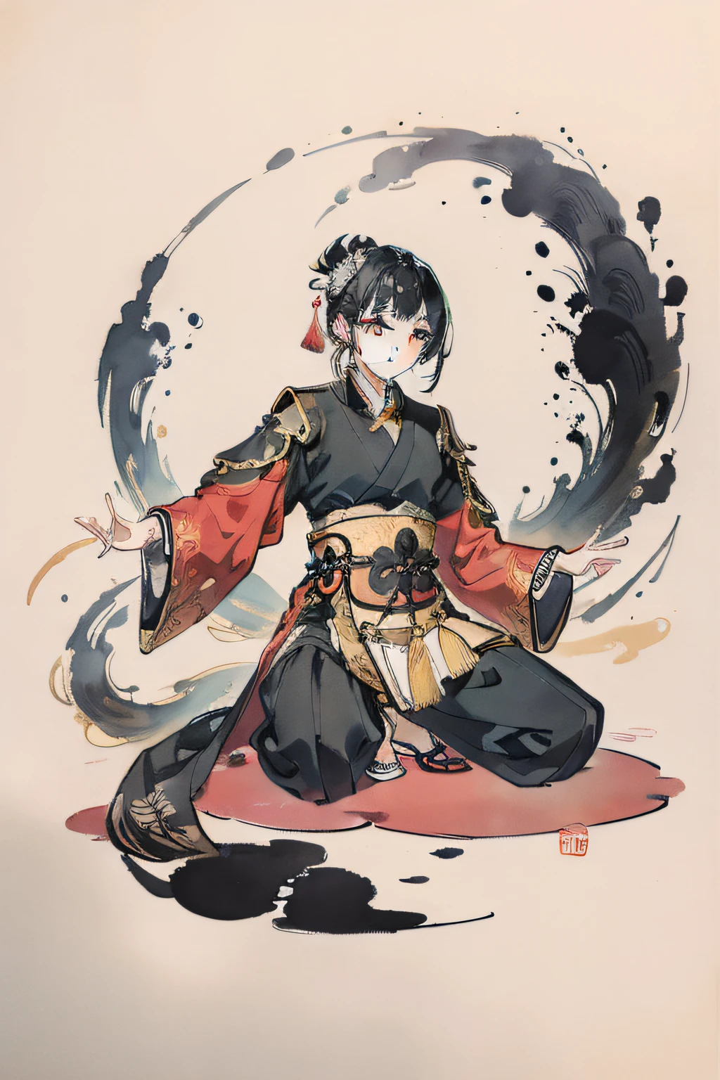 Tradition Chinese Ink Painting，Shujuku，Gold list title，Black and white colors，ink and watercolor painting