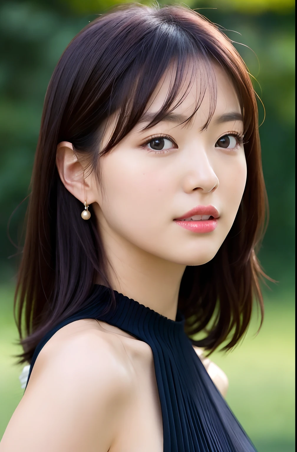 Close up portrait of woman walking in park in black dress、Japan Person Model、Young Sensual Gravure Idol、Young cute gravure idol、Realistic Young Gravure Idol、Realistic sensual gravure idol、Young gravure idols、sophisticated gravure idol、奈良美智、Young skinny gravure idol、beautifull asian girl ever、oppai、Bold poses for photos