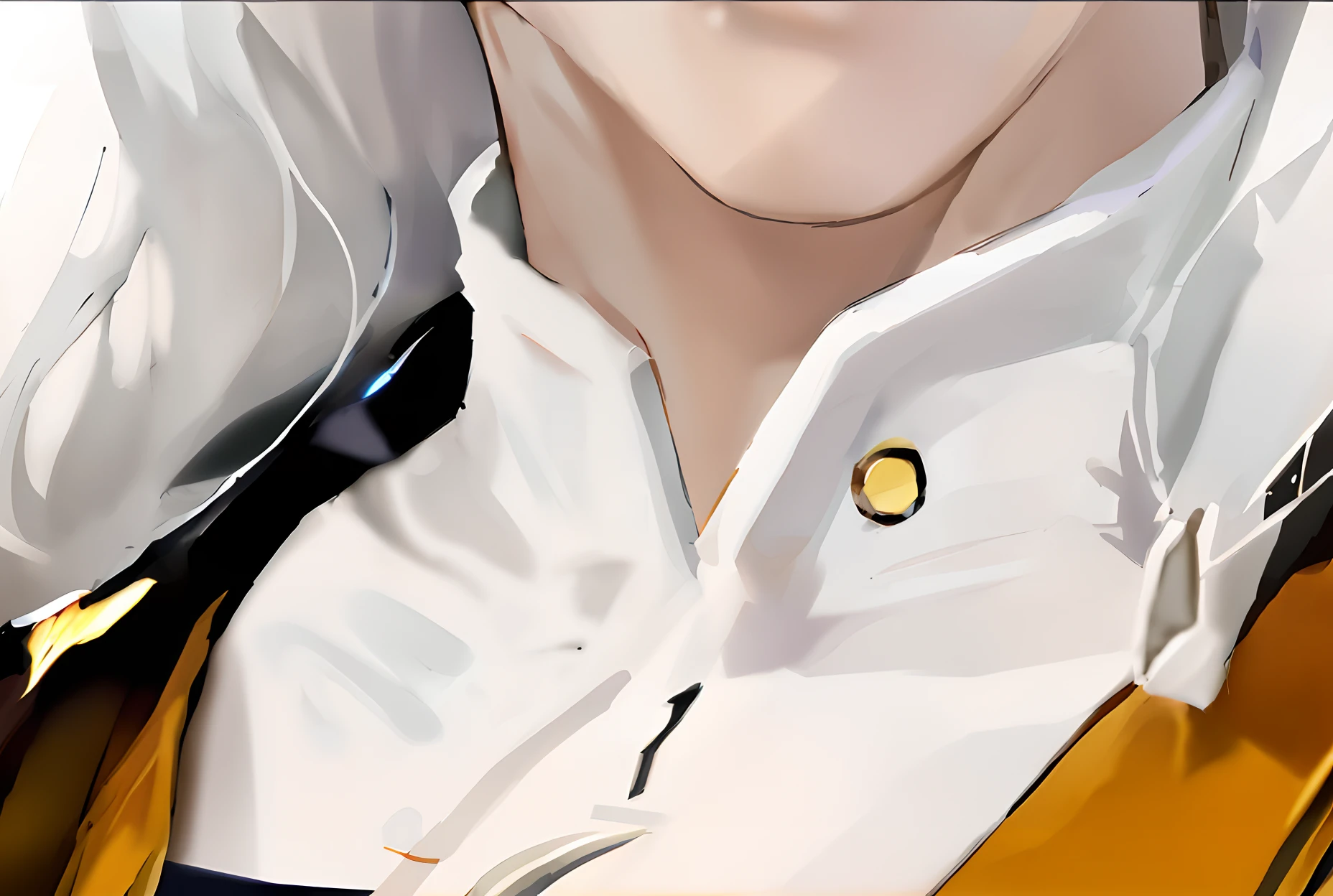 Anime - a stylistic image of a man with white hair and a yellow jacket, Fine details. Girl front, character art closeup, detailed anime character art, Official artwork, Tifa Lockhart with white hair, Detailed key anime art, white haired Cangcang, author:Uesaka Seka, sakimichan, Detailed digital anime art, made with anime painter studio