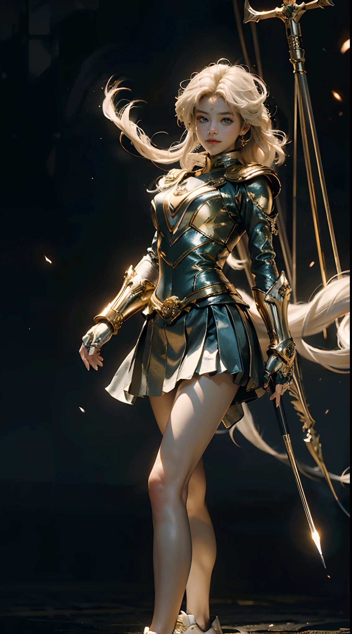 (CG Unity 8K wallpaper in extreme detail,tmasterpiece,Highest image quality),(Delicate light and shadow,The picture is highly dramatic,Cinematic lens effect), (the sailor moon:1.1),Charming smile,double tails, eBlue eyes,golden hair, tight top(thin and light),whitegloves, mini-skirts,dynamicposes),The background is the universe(Exceptional detail,The lighting effect is outstanding,Vista wide angle),(Excellent rendering,Enough to stand out from the crowd),athletic sneakers,Covered in sweat