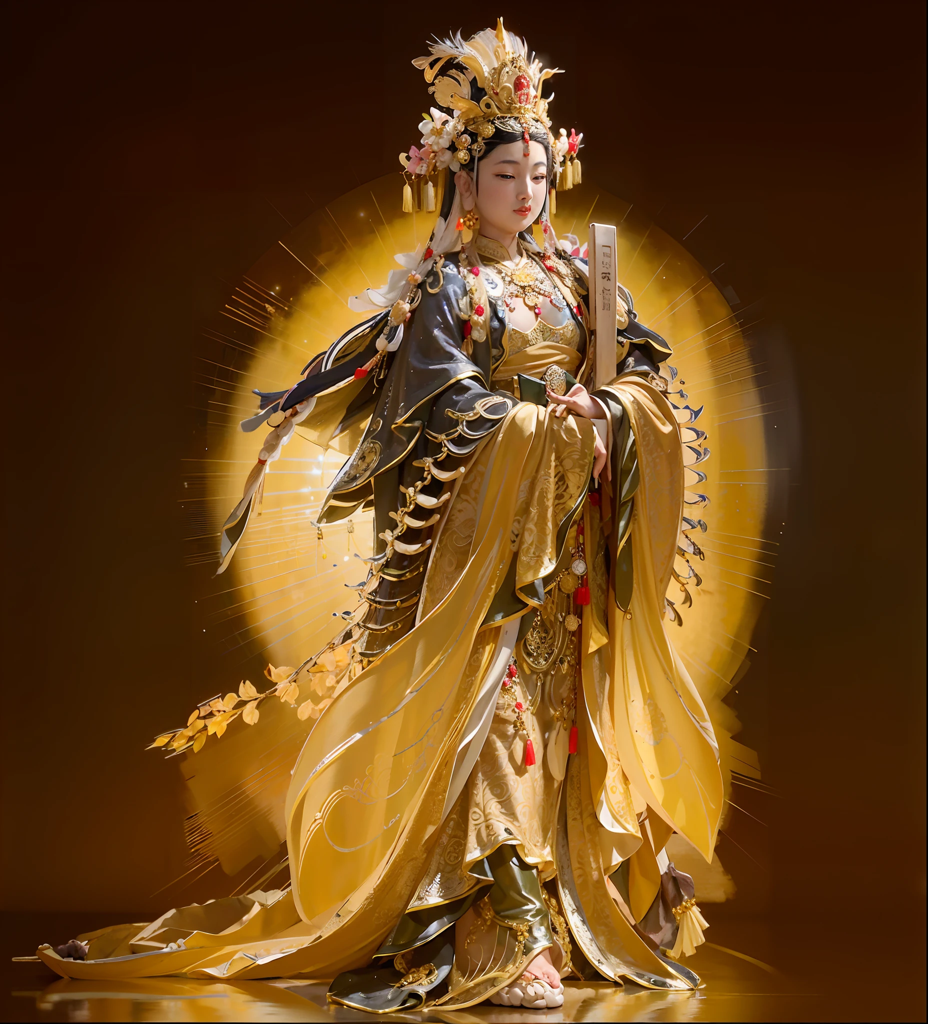 Queen Mother of the West, queen mother，Queen Mother of the West， Middle-aged woman，big breasts beautiful，gorgeous colorful clothing，No bare skin，Gold ornaments on the head， Cloud in the foreground, Clear fingers, Clear and distinctive toes, Clear and vivid facial features,jewelry, leafs, the lilies, Lily_pads, necklace, Phoenix crown，Gorgeous phoenix robe，Chinese palaces, paths, lotuses， Sharp focus, sun's rays, Sparkling ripples, Wind ripples, hyper-high detail, Realphotos, Intricate details, Perfectcomposition, big breasts beautiful ，the detail， 8 K photography, Photorealistic, Masterpiece, photo-realistic, Image Enhancement,Image post-processing,Image retouching，an ancient Chinese goddess, Princesa chinesa antiga, ancient china art style, ancient chinese beauti, chinese empress, Inspired by Qiu Ying, Traditional Chinese art, a beautiful fantasy empress, Wearing ancient Chinese clothes, Chinese mythology, Traditional Chinese clothing，