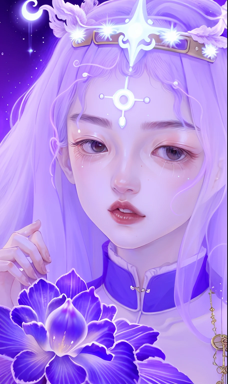 A glittering Taoist priest and a girl, whaite hair,Kamimei,Ancient Chinese clothing,Heavenly gods descend to mortals,Super light effect, rays of sunshine, Clear face, Clean white background, tmasterpiece, super detailing, Epic composition, hyper HD, high qulity, extremely detaile, offcial art, super detailing, 32k -- v 6,
