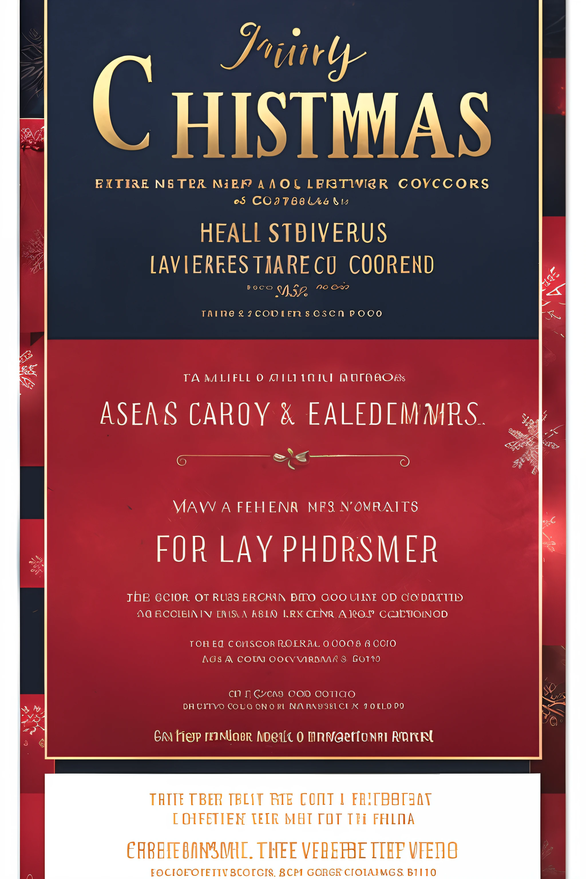 Christmas gospel concert flyer. Navy tone. tartan cloth. golden ribbon. Feels like a luxurious invitation. leave space for text