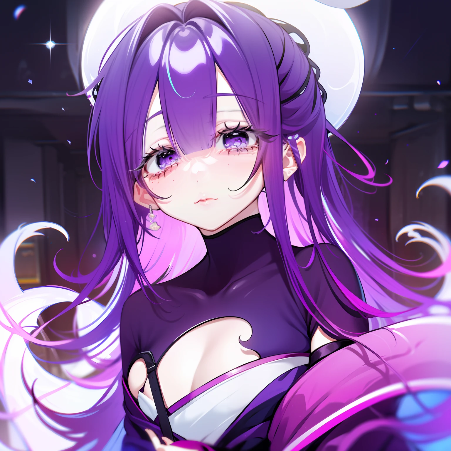 Purple colored hair,Half-length statue of a girl,k hd,4K,face expressionless,style of anime,sideface,white backgrounid,