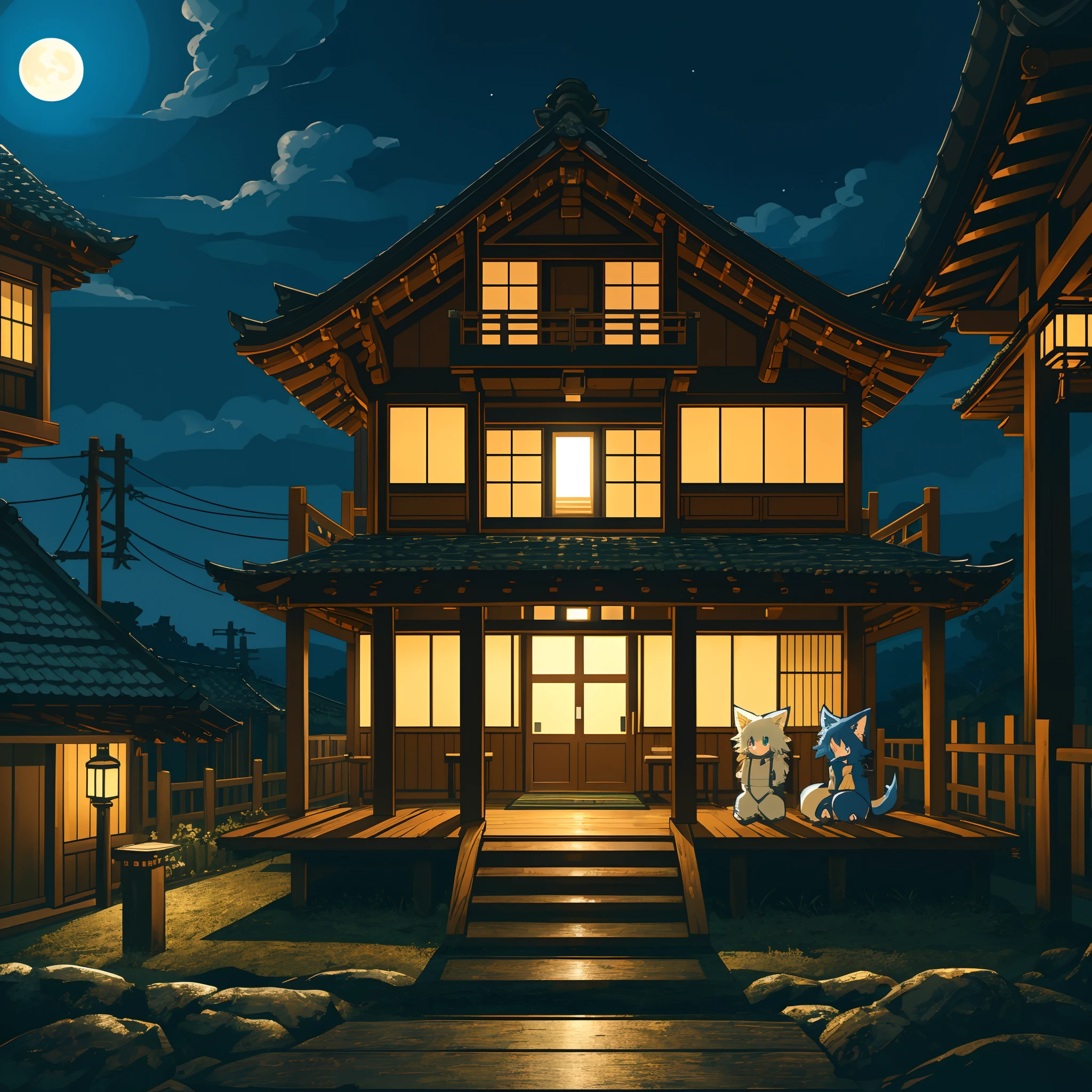 highres, absurdres(highly detailed beautiful face and eyes)perfect anatomy, detailed background, User Interface of fps game, night, japanese house, deteriorated furniture, windows, moonlight, 6+boys, 6+girls, expression, good lighting, cinematic shadow(kemono, furry anthro)assorted poses,