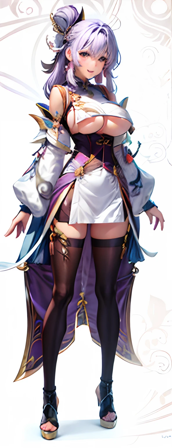Purple hair big boobs ecchi body soft face asia cute real life smile hot