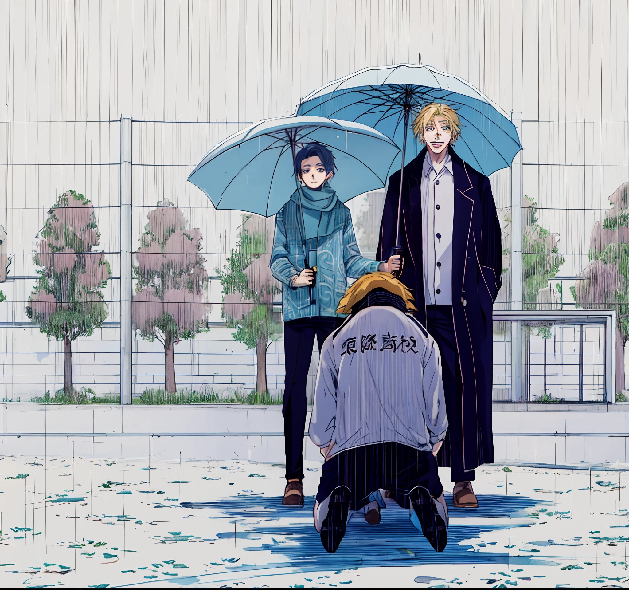 a anime of a boys manga, text manga, color manga, manga color, color manga, color manga panel, simple background