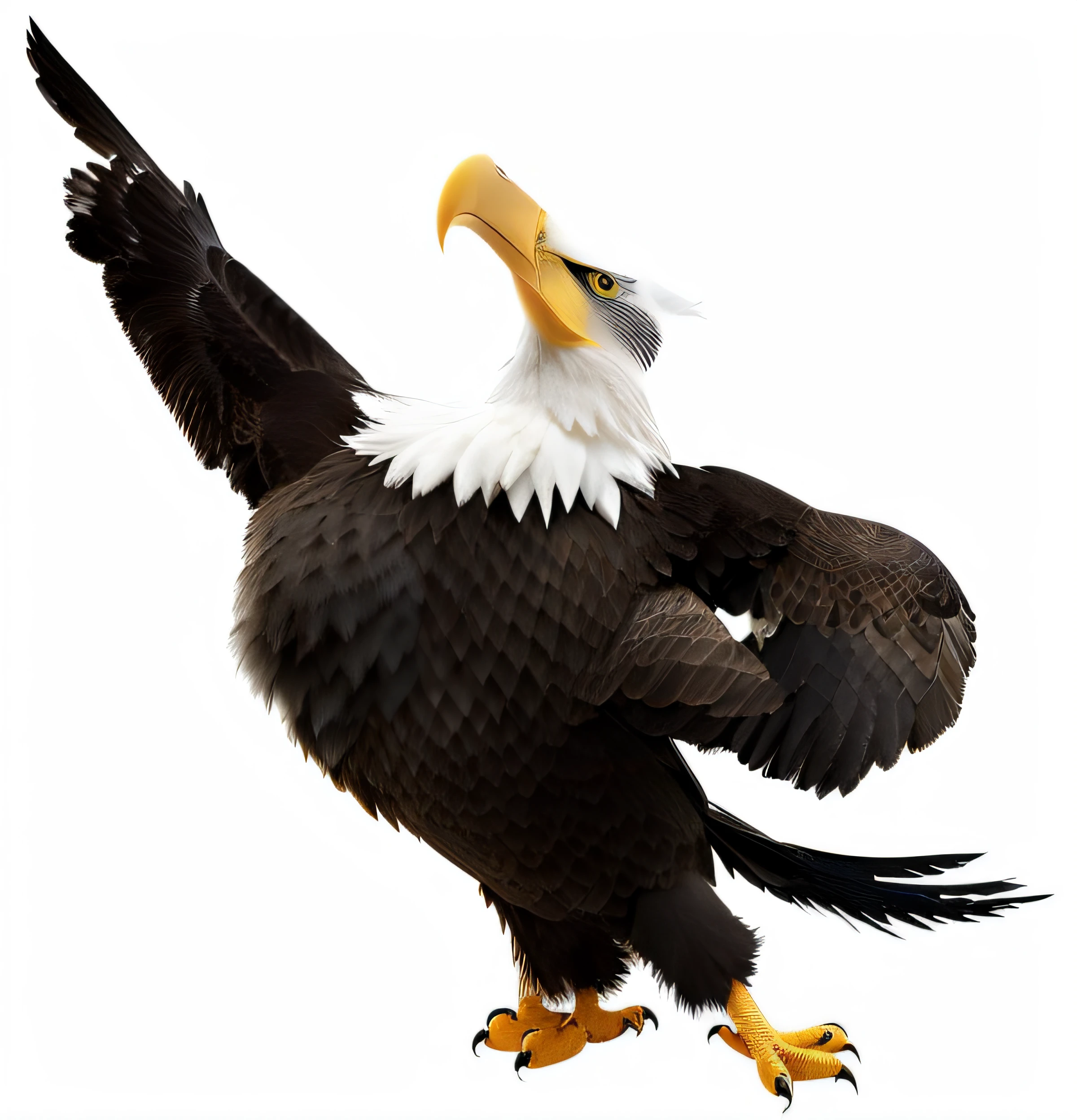 Arafis with a yellow beak and black body and legs, eagle, An eagle, Bald Eagle, black aarakocra eagle warlord, digital painted, Eagle beak, hawk, cocky, Realistic illustration, with the beak of an eagle, Eagle wings, patriot, portrait shooting, full body close-up shot, high detailed cartoon, Anthropomorphic bird Surrealism