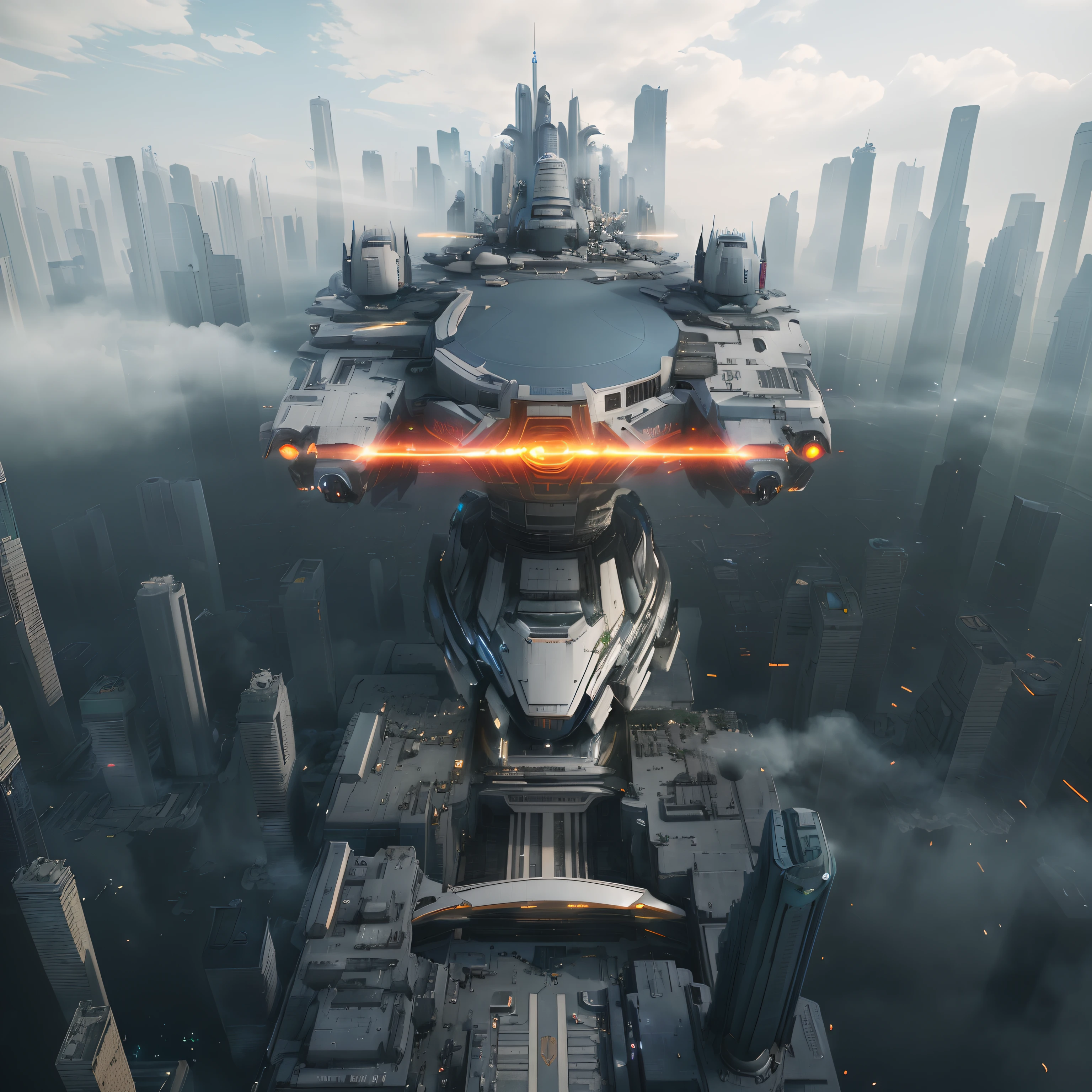 Cidade futuristica,Futuristic spaceships flew over it, huge futuristic temple city, octane render sci - fi, depicted as a scifi scene, Futuristic outpost building, 3 d render of a scifi spaceport, futuristic spaceship, futuristic dystopian city, Futuristic city landscape, vista of futuristic city, cinematic scifi shot, futuristic skyscrapers, detailed futuristic architecture, matte painting of steam machines