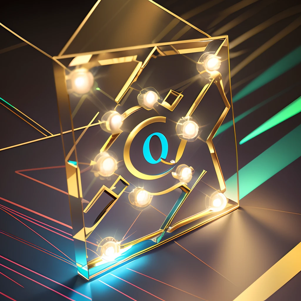 （（（The letter Q icon）））, Metallic, Delicate texture, golden colored, Gradient, Frosted glass, Transparent, trending on polycount, Light background, Soft lighting, transparent technology sense, industrial design, isometry, super detailing, 3D，Hall of Glory，youthfulenergy，Dare to fight，Work together