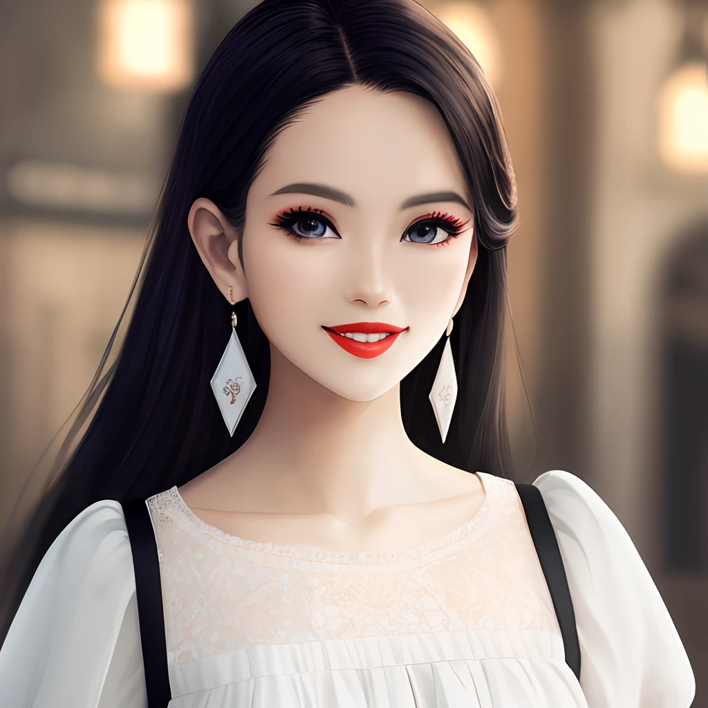 Beautiful female avatar,Brilliant and delicate painting,Fine sanding,Fashionable youth style,femele,Bright smile,Beautiful long hair,A touch of ethereal,Bright eyes,Silky skin,Light makeup,Red lips smile,Bright smiling eyes,Gentle and affinity,trendy dress,Stylish earrings,A meticulously portrayed face,Delicate and delicate makeup,Scrub smooth skin,Charm。C cup,the maid outfit