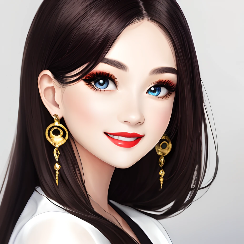 Beautiful female avatar，Brilliant and delicate painting，Fine sanding，Fashionable youth style，femele，Bright smile，Beautiful long hair，A touch of ethereal，Bright eyes，Silky skin，Light makeup，Red lips smile，Bright smiling eyes，Gentle and affinity，trendy dress，Stylish earrings，A meticulously portrayed face，Delicate and delicate makeup，Scrub smooth skin，Charm。C cup，the maid outfit