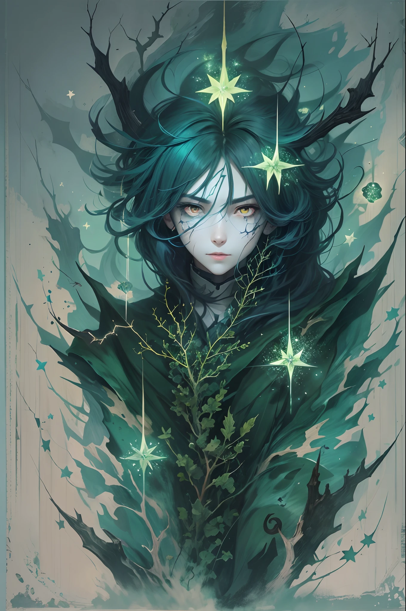 stars，blueish moonlight，UHR，Black wood，the phantom，ghost，thorns，Green light