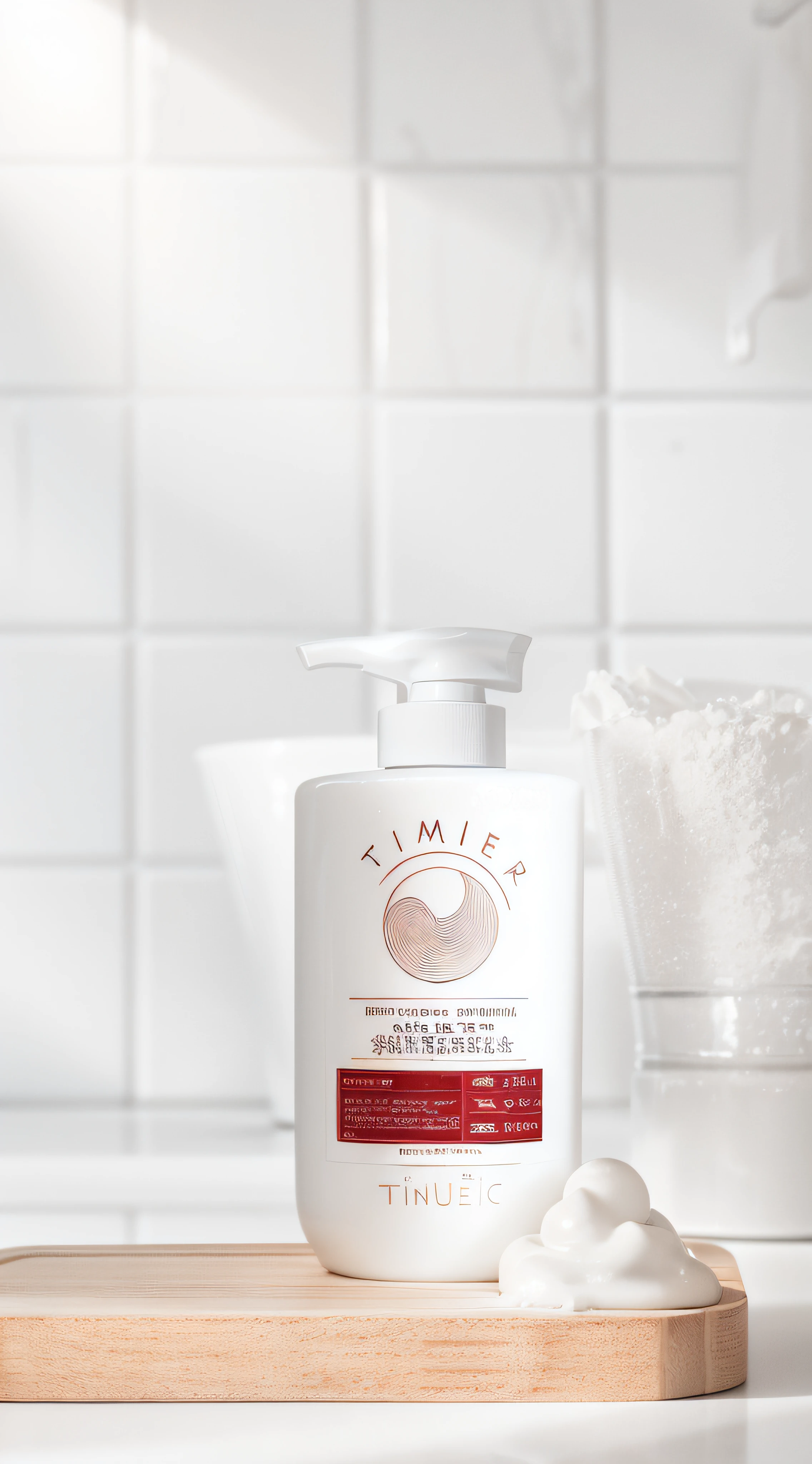 On the cutting board is a bottle of lotion, Smooth porcelain skin, product introduction photos, Product photo, crisp smooth clean lines, 4l, smooth textured skin, bubbling skin, everlasting, professional product shot, textured base ; product image, Master, crisp smooth lines, timid, ProductAdvertisements, high quality topical render, professional product photo, detailled image