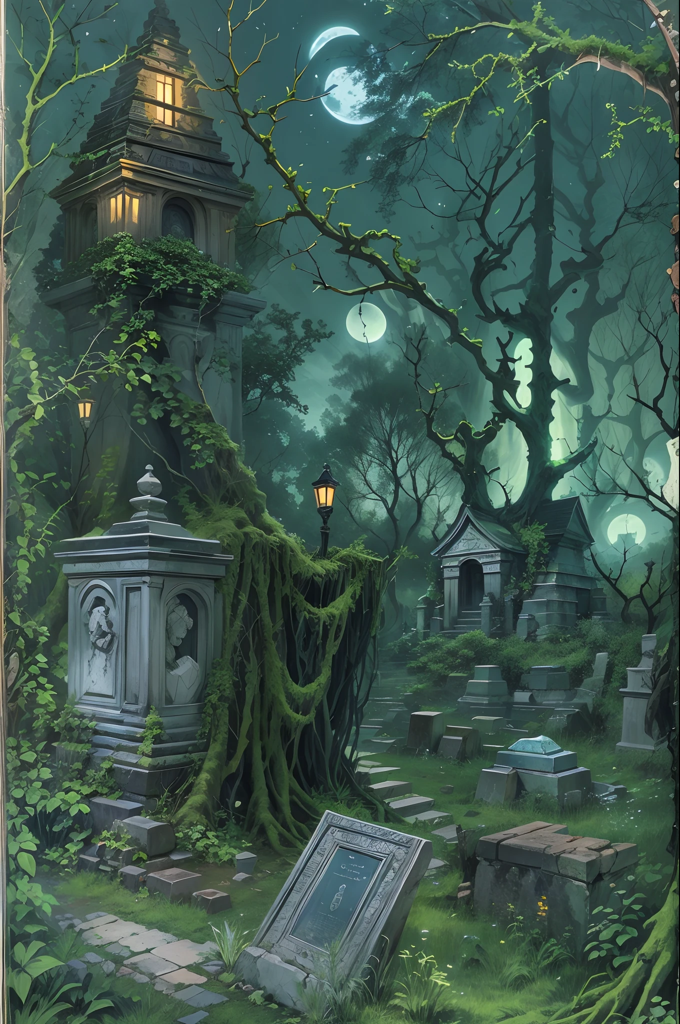 blueish moonlight，UHR，black forest，tombs，Thorns，Green light