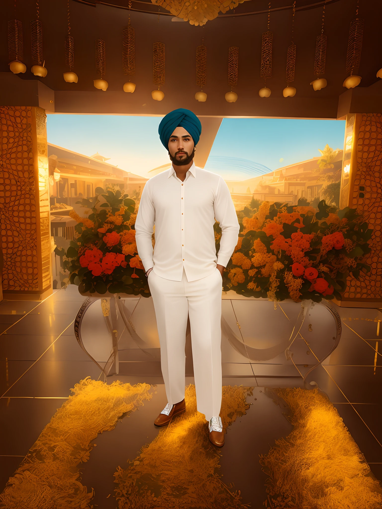 Change background, do not change face and turban, face and turban stays same, 8k , avatar type for profile photo, realistic face.