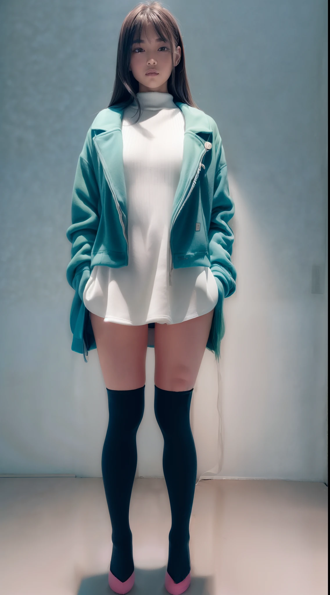 (Full body shot:2), (1womanl:2),anatomy correct, Must show your face, Pose of dancing on a snowy mountain,There is snow, Must wear point-heeled heels, (In pink|amarelo|blue colors|green color|red colour|white colors|black in color|purpleish color|greys|Beige|Skin color)Wearing a JK student uniform, Over-the-knee stockings, A shallow laugh, anatomy correct, Complex and diverse backgrounds, hyper HD, Ray traching, reflective light, structurally correct, Award-Awarded, high detal, lightand shade contrast, Face lighting, tmasterpiece, super detailing, high high quality, high detal, best qualityer, Reflectors, 16k