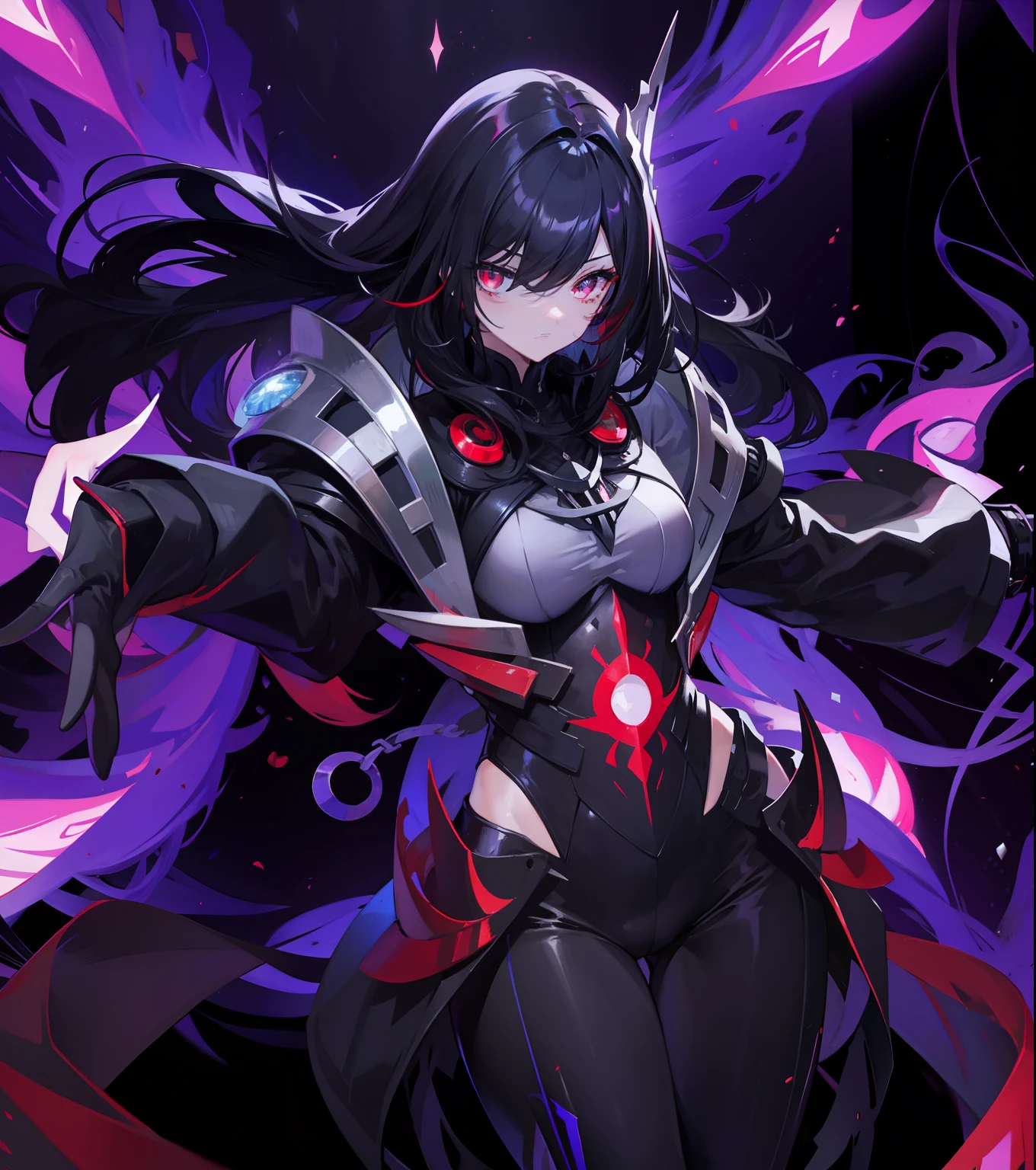 personification,black color hair,red color eyes,Standing maiden