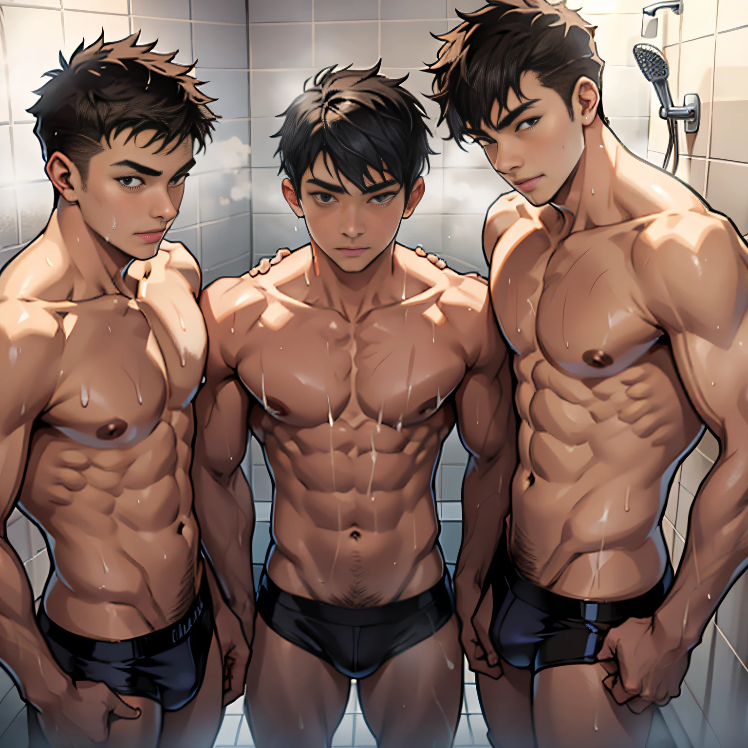 Three boys take a shower together,Raised sexy,nakeness