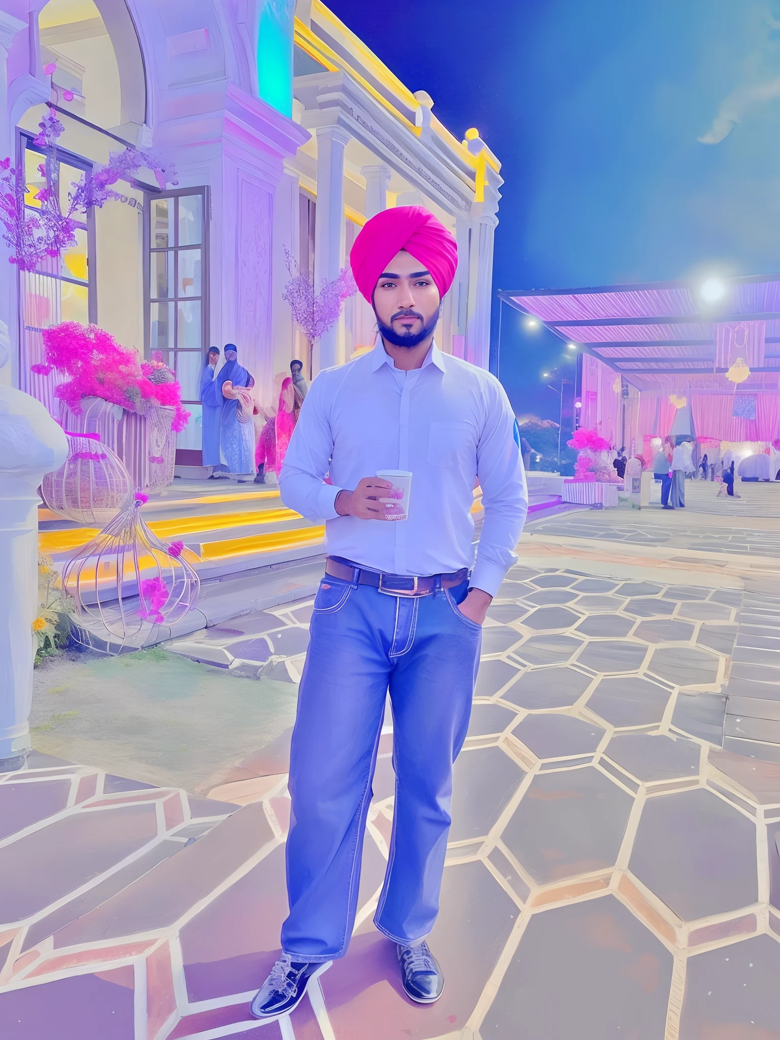 Change background, do not change face and turban, face and turban stays same, 8k , avatar type for profile photo, realistic face. replace background