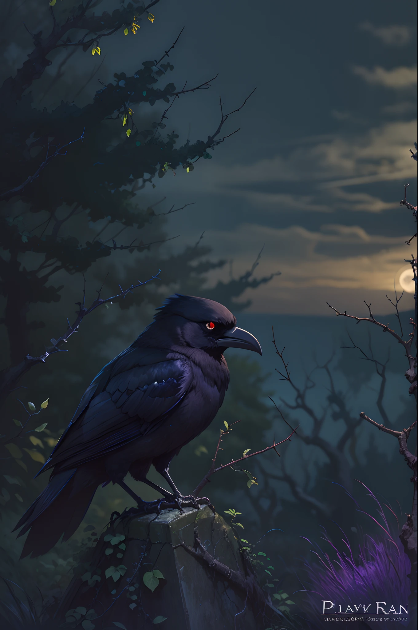 blueish moonlight,UHR,Black Forest,tombs,Thorns,Phosphorous fire,cawing ravens