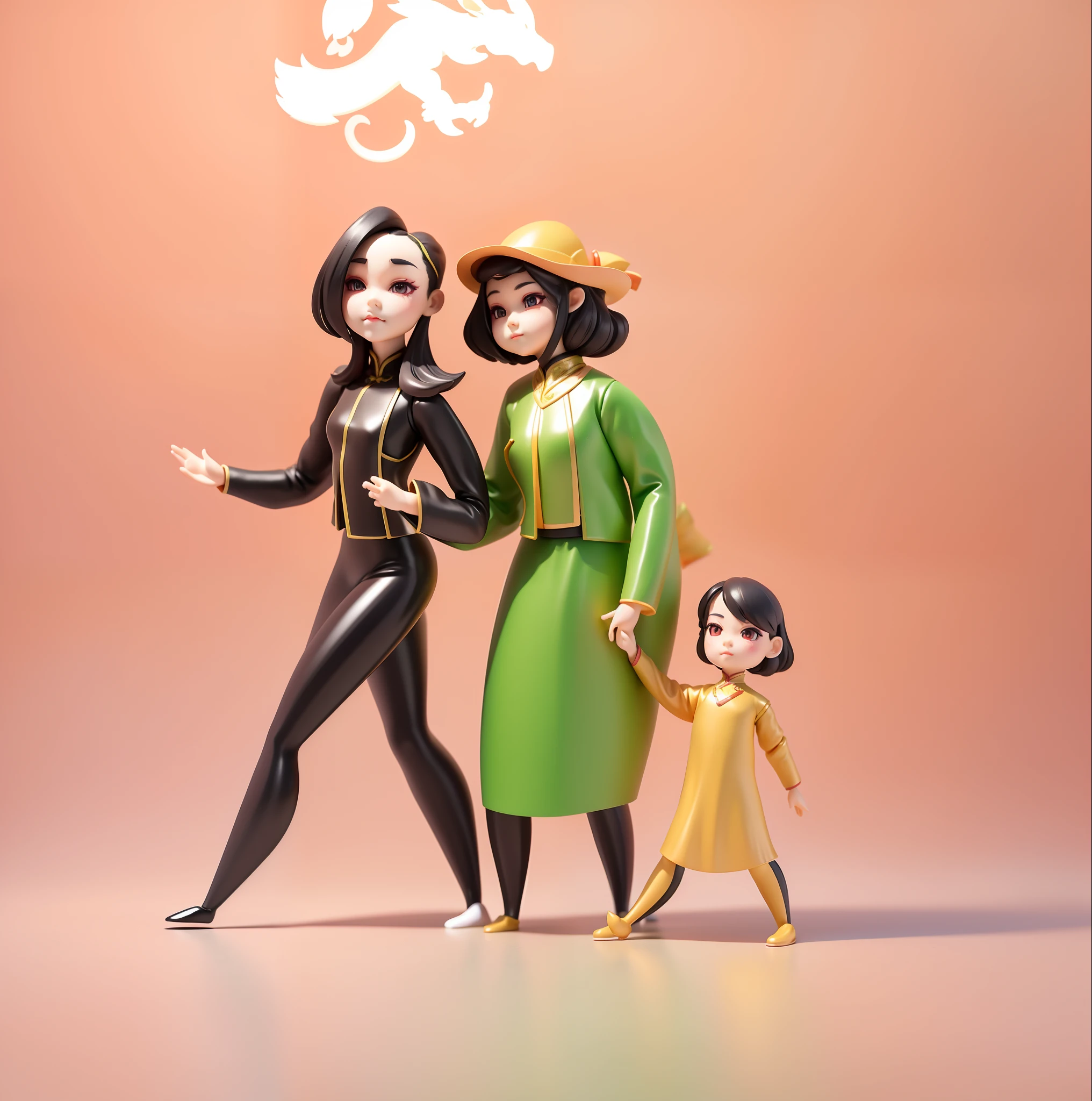 Surrounded by elements of the birthday dragon, ager in traditional Chinese costume, cute 3D rendering, vinyl toy figurine 3D rendering stylized dragon