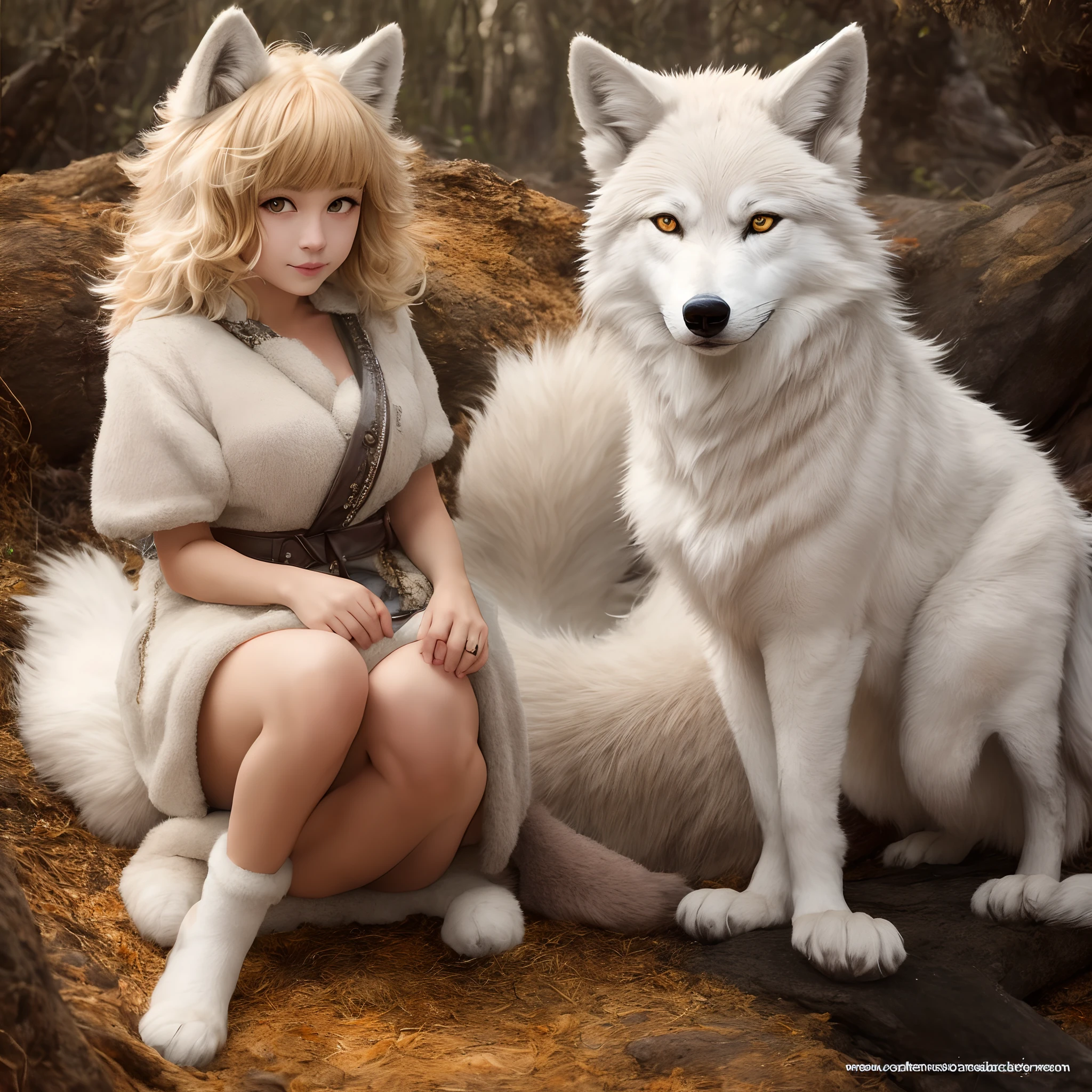(Best Picture Quality), (tmasterpiece), ((solo person)),(ultra - detailed), (hairy pubic), Hairy all over,Furry White Wolf,Clothing for researchers,It's cute,Wolf ears(a plush),Golden eyes(focal),Fluffy paws and foot paws,The tail is fluffy,The front paws turn hands,furry