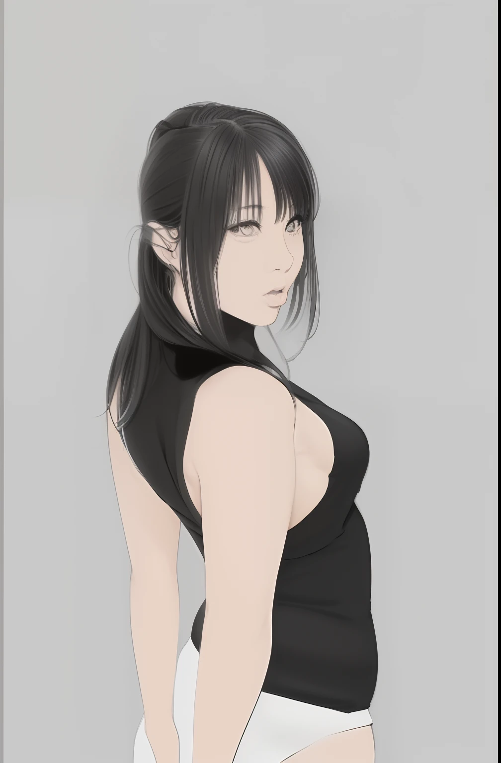 Drawing of a woman in a ponytail dress, thick black lineart, line art - n 9, perfect lineart, simple line art, misa amane *, thick vector line art, misa amane, intense line art, clean anime outlines, outlined art, thick linework, Thick line art, Bold lineart, sharp lineart